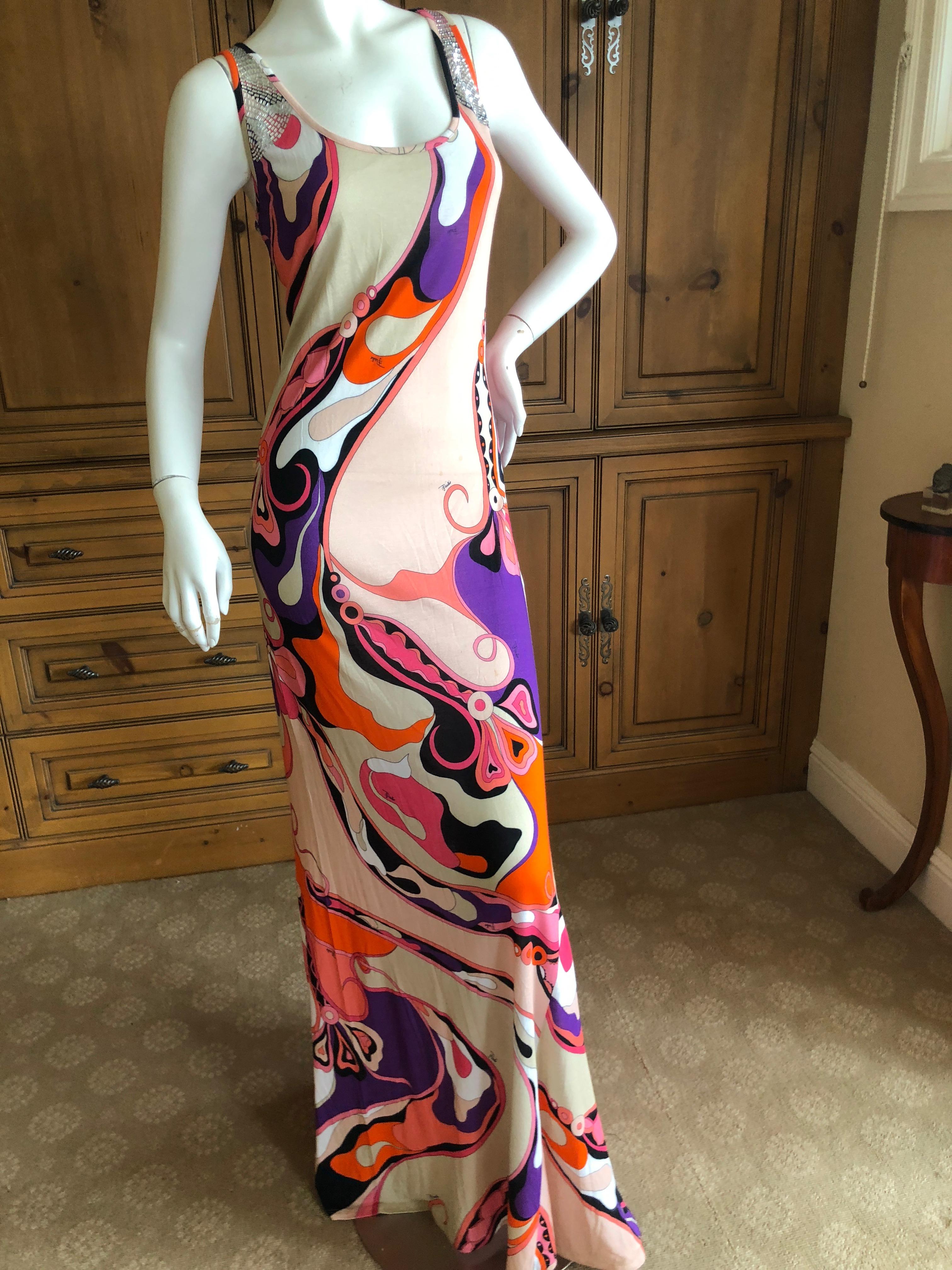 Emilio Pucci Embellished Tank Style Sleeveless Evening Dress Size 12 In Excellent Condition For Sale In Cloverdale, CA