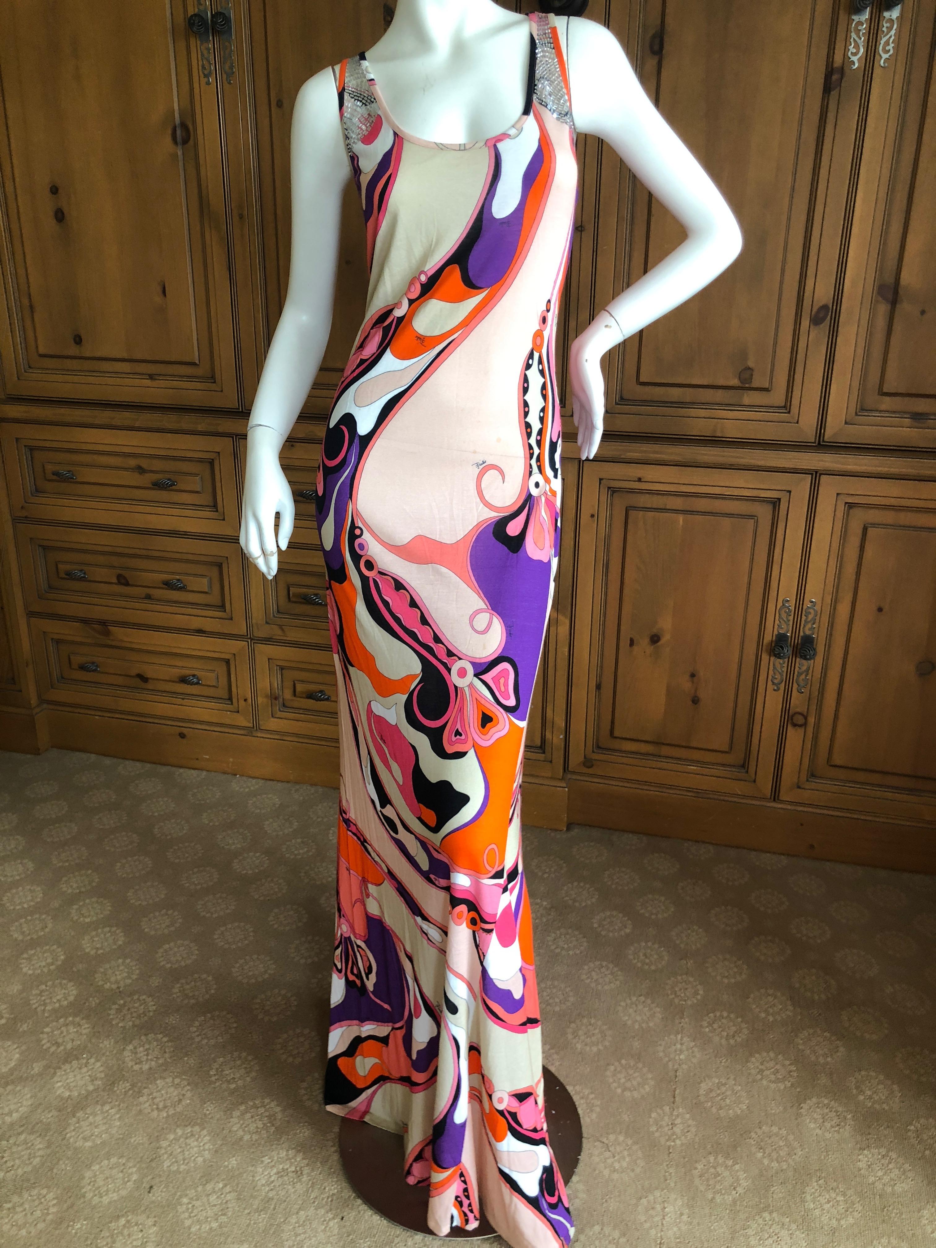 Women's Emilio Pucci Embellished Tank Style Sleeveless Evening Dress Size 12 For Sale
