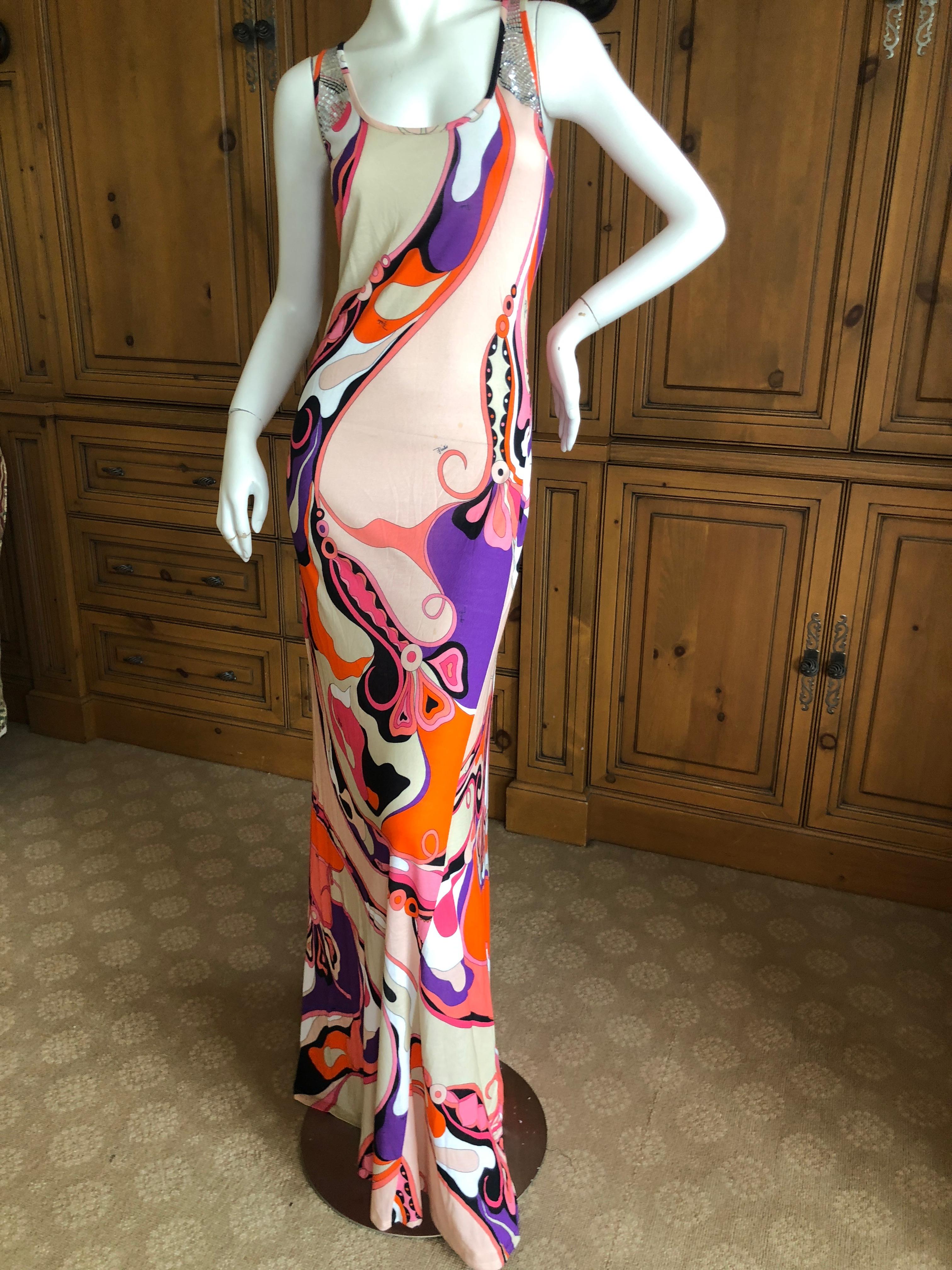 Emilio Pucci Embellished Tank Style Sleeveless Evening Dress Size 12 For Sale 2