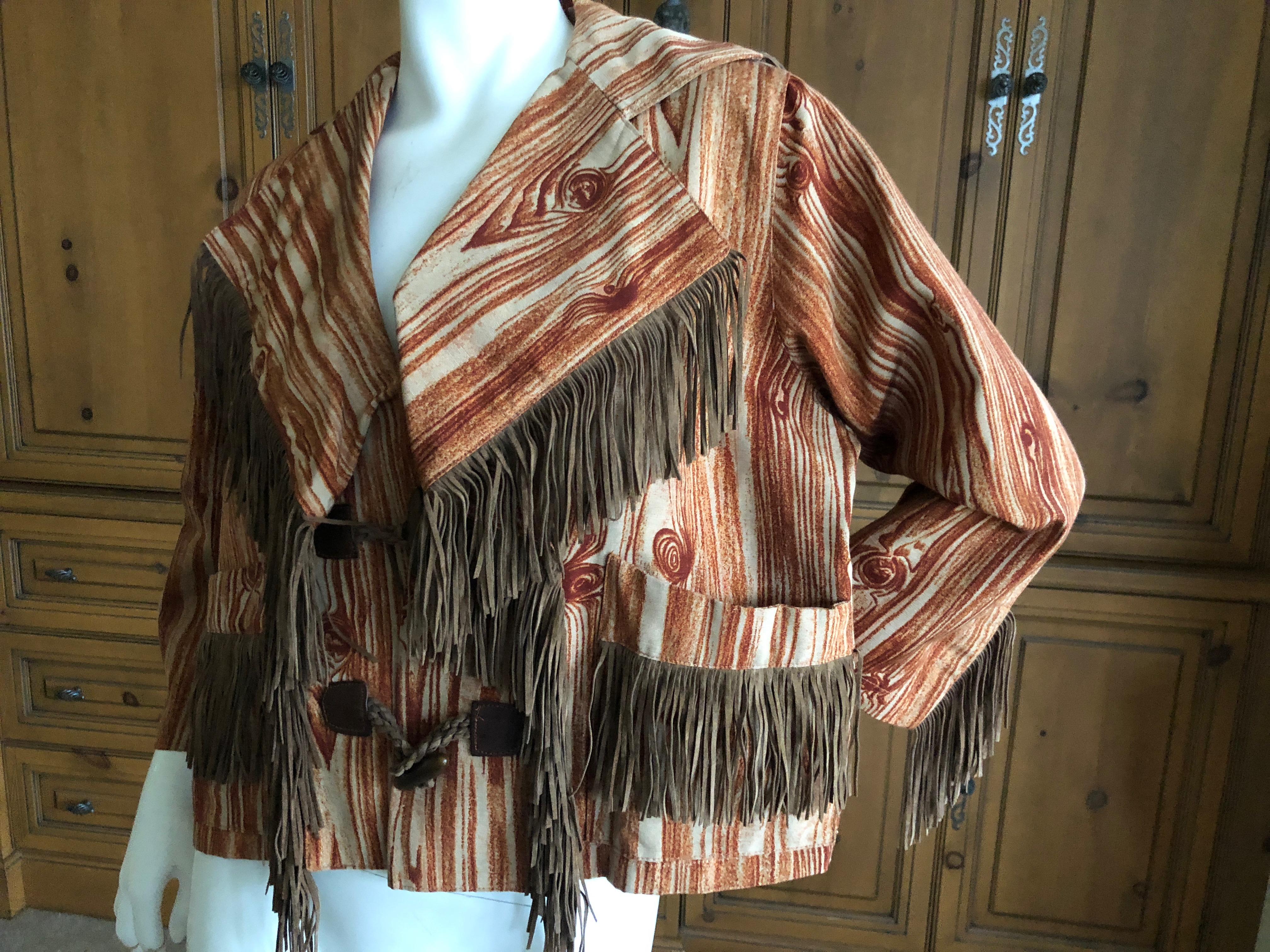 Women's Vivienne Westwood Vintage Unisex Woodgrain Pattern Jacket with Suede Fringe For Sale