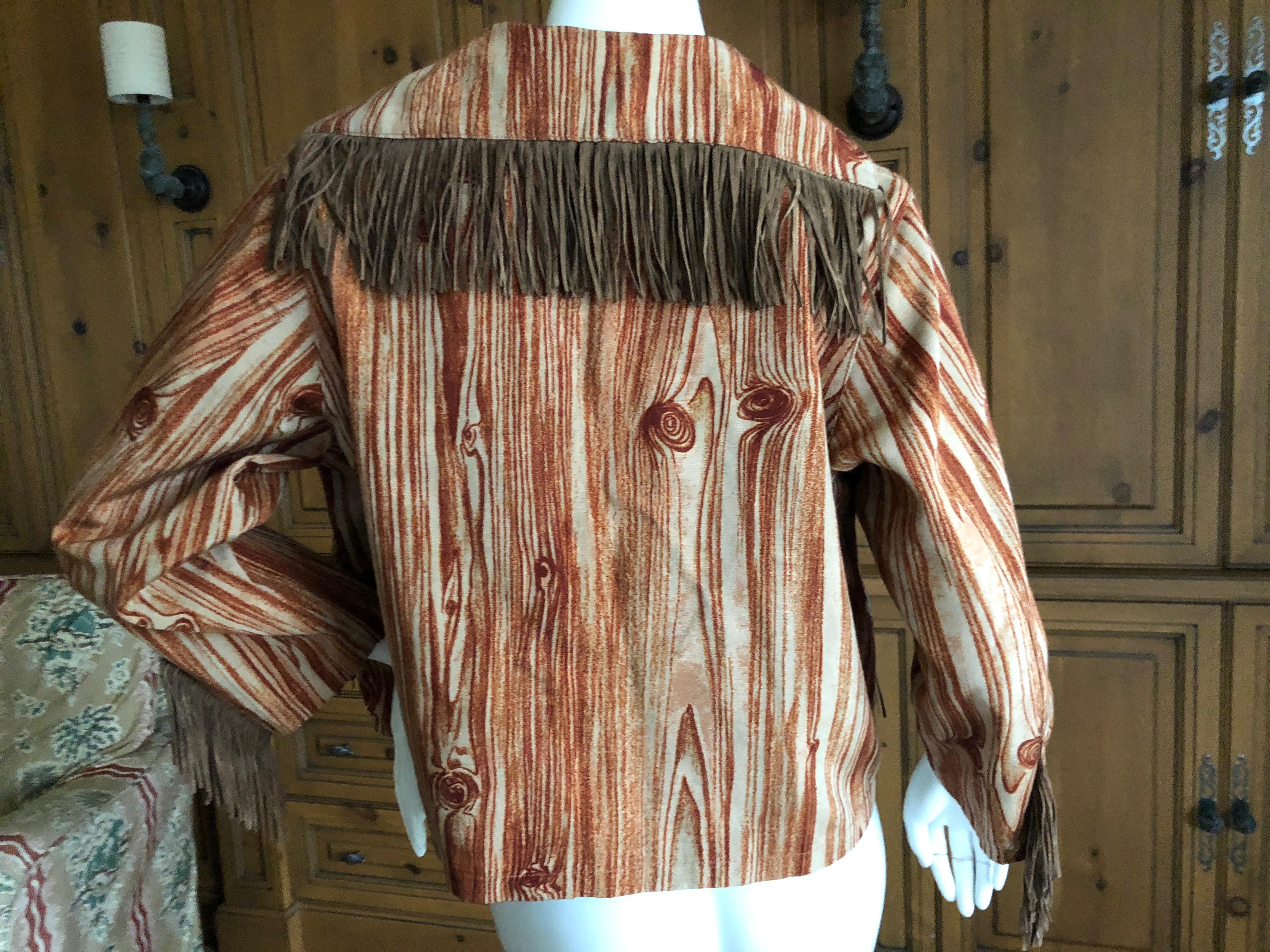Vivienne Westwood Vintage Unisex Woodgrain Pattern Jacket with Suede Fringe For Sale 1