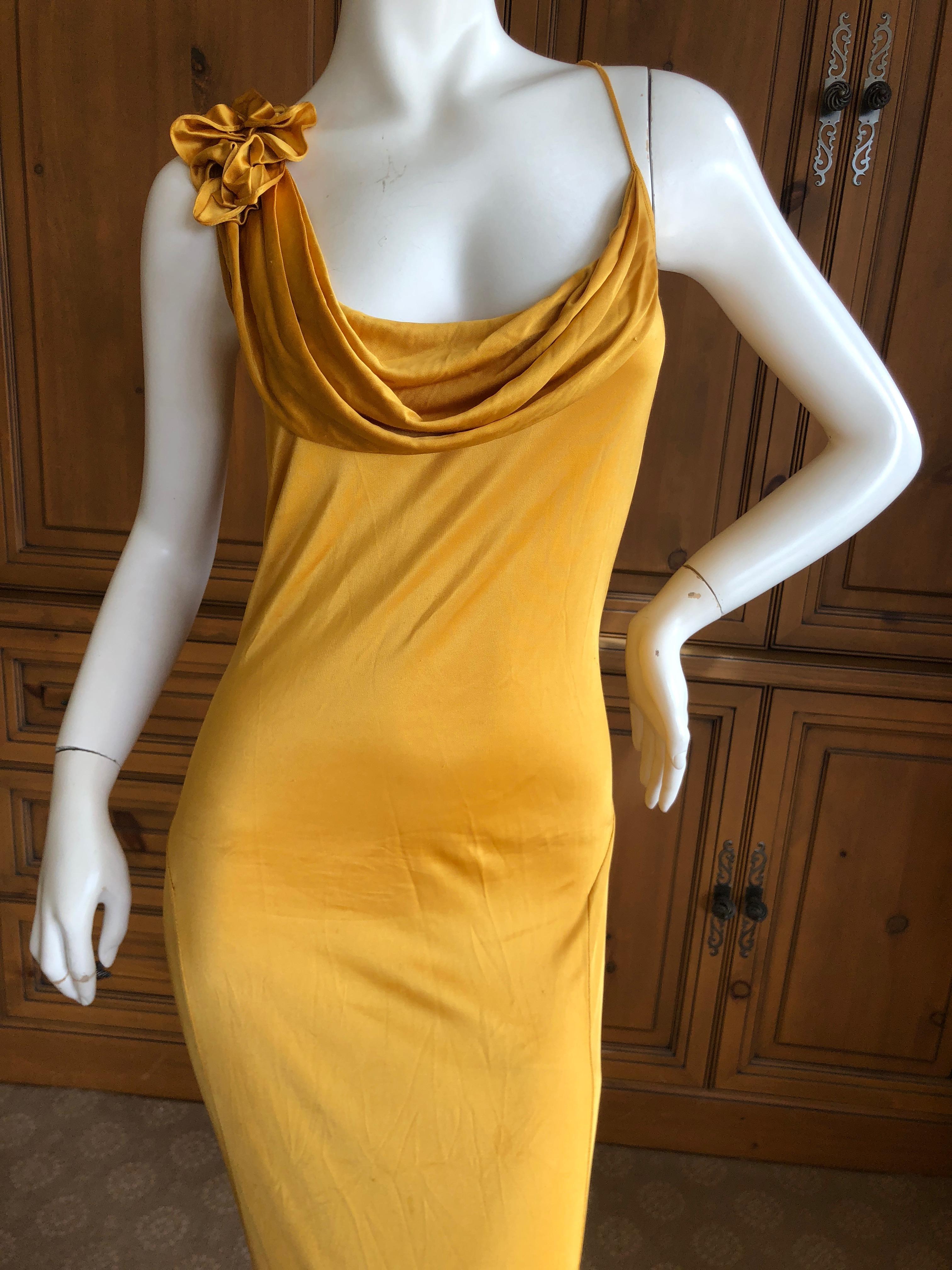John Galliano Marigold Draped Bias Cut Floral Trim Evening Dress, Spring 2000 For Sale 3