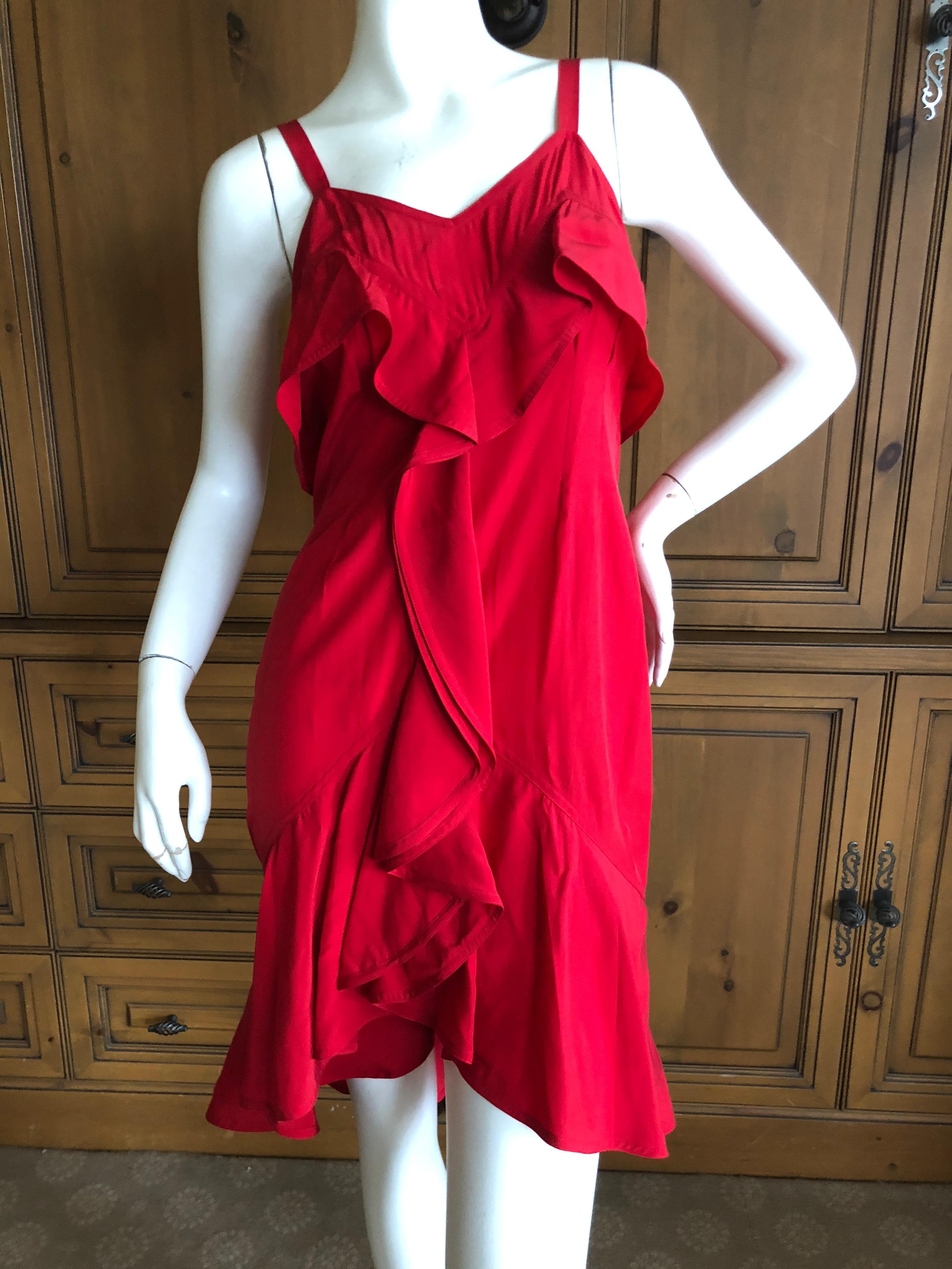 Yves Saint Laurent Tom Ford Fall 2003 Look 1 Red Ruffle Silk Dress In Excellent Condition For Sale In Cloverdale, CA