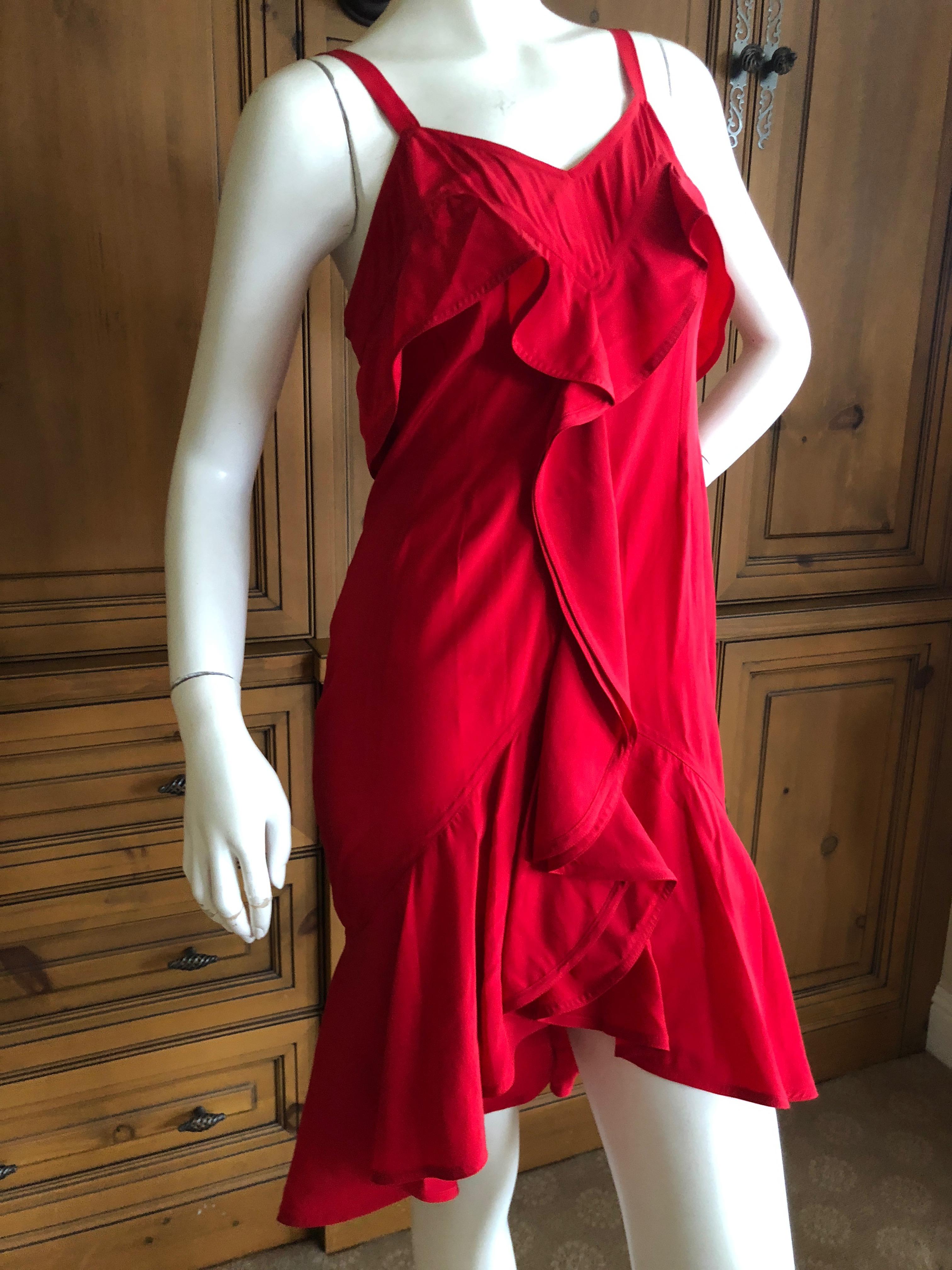 Women's Yves Saint Laurent Tom Ford Fall 2003 Look 1 Red Ruffle Silk Dress For Sale