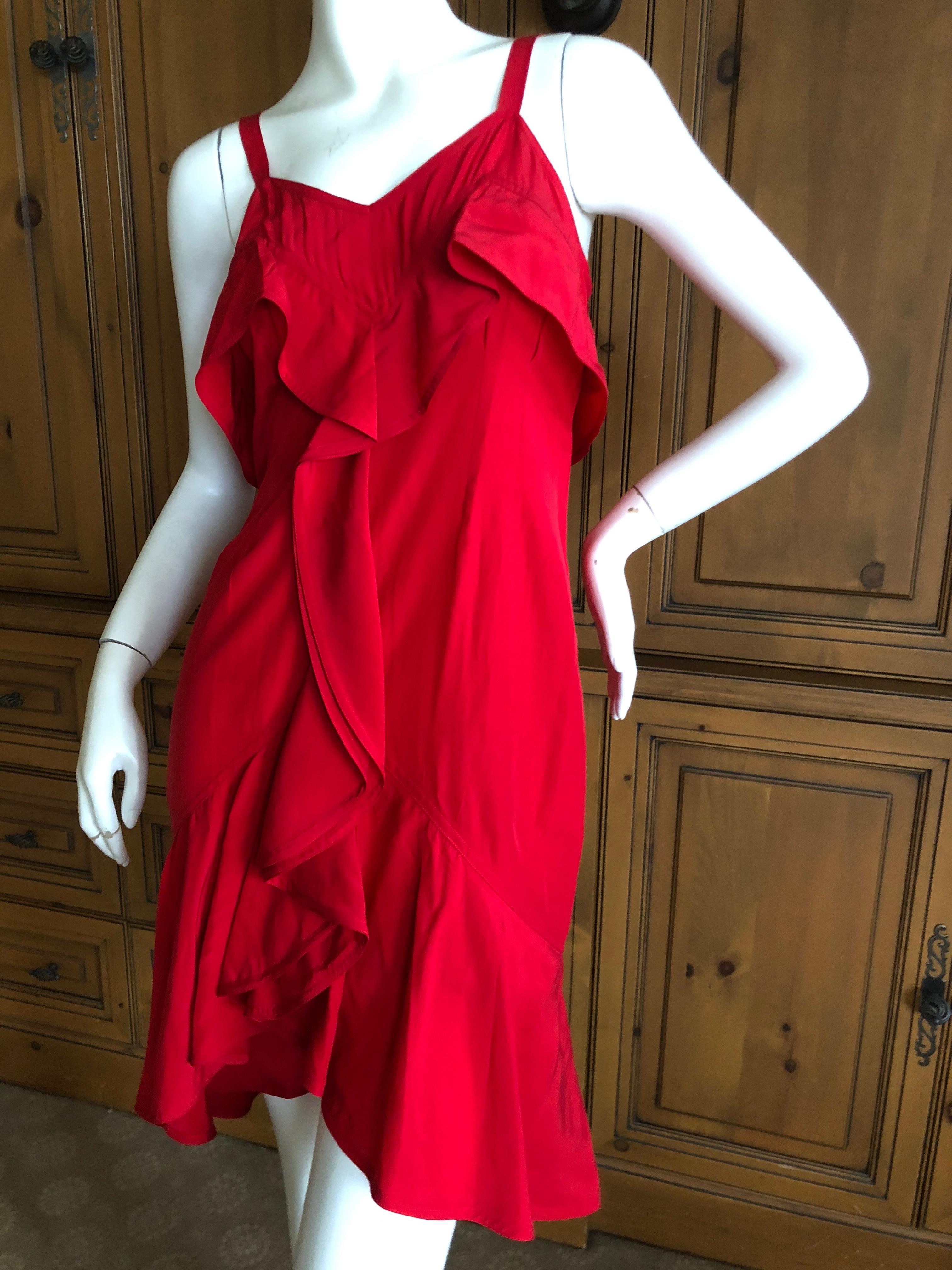 Yves Saint Laurent Tom Ford Fall 2003 Look 1 Red Ruffle Silk Dress For Sale 1