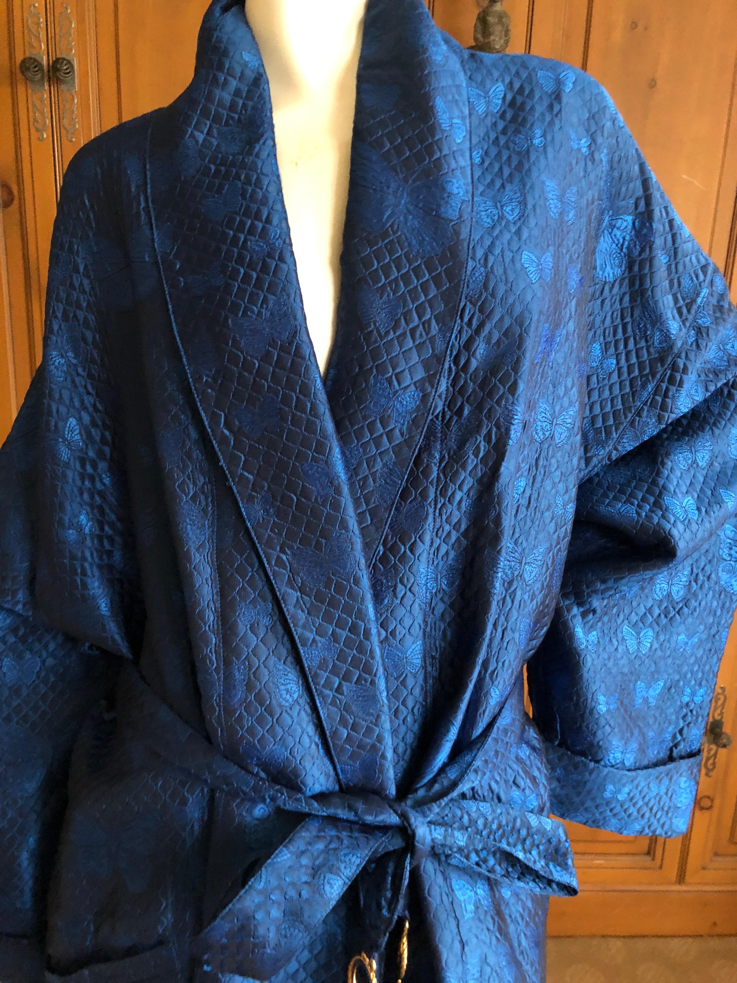 Women's or Men's  Gianni Versace Intimo 1980's Silk Butterfly Pattern Brocade Robe w Fringe Belt For Sale
