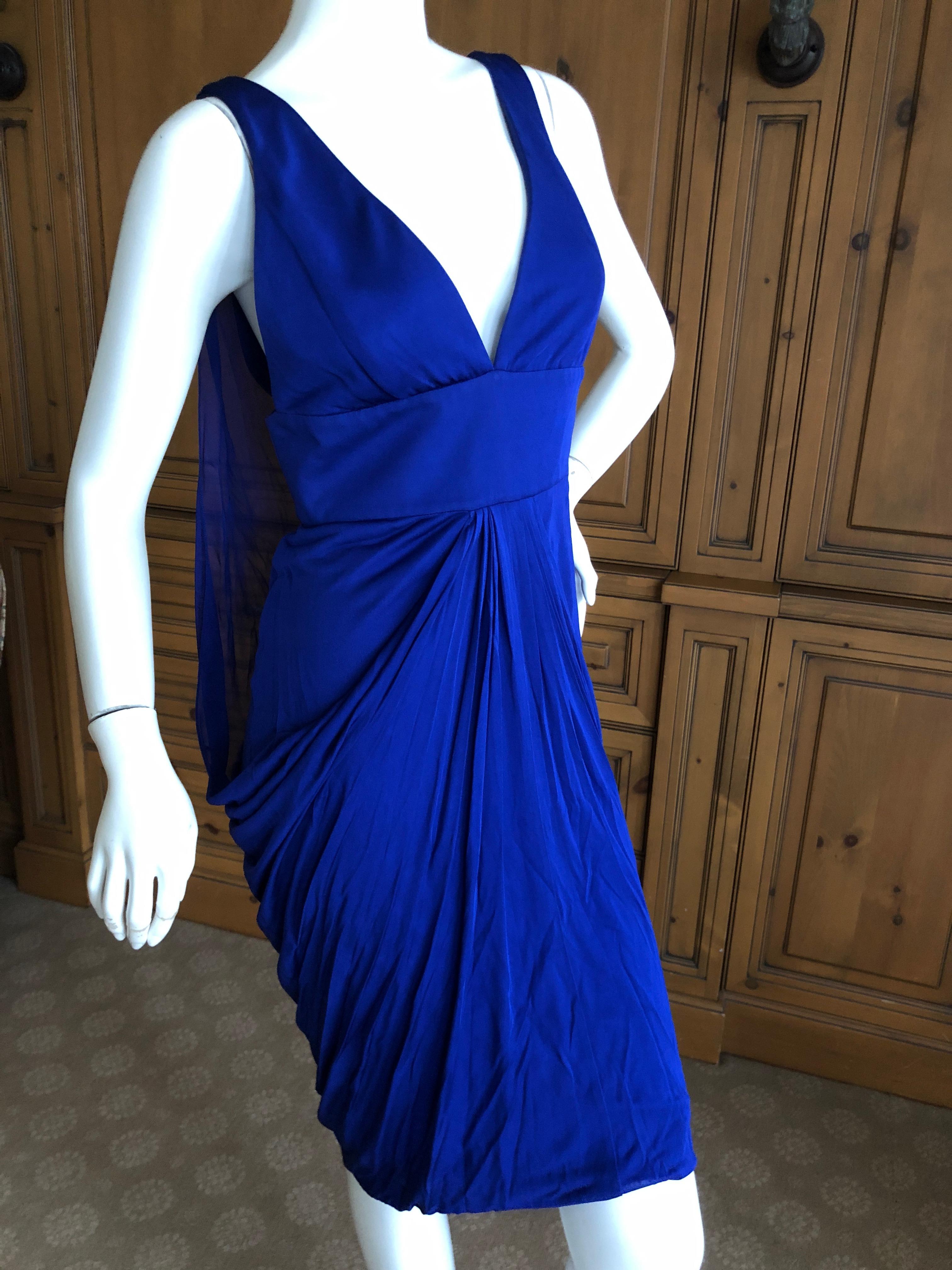 Versace Vintage Purple Pleated Jersey Low Cut Cocktail Dress with Low Back In Excellent Condition In Cloverdale, CA