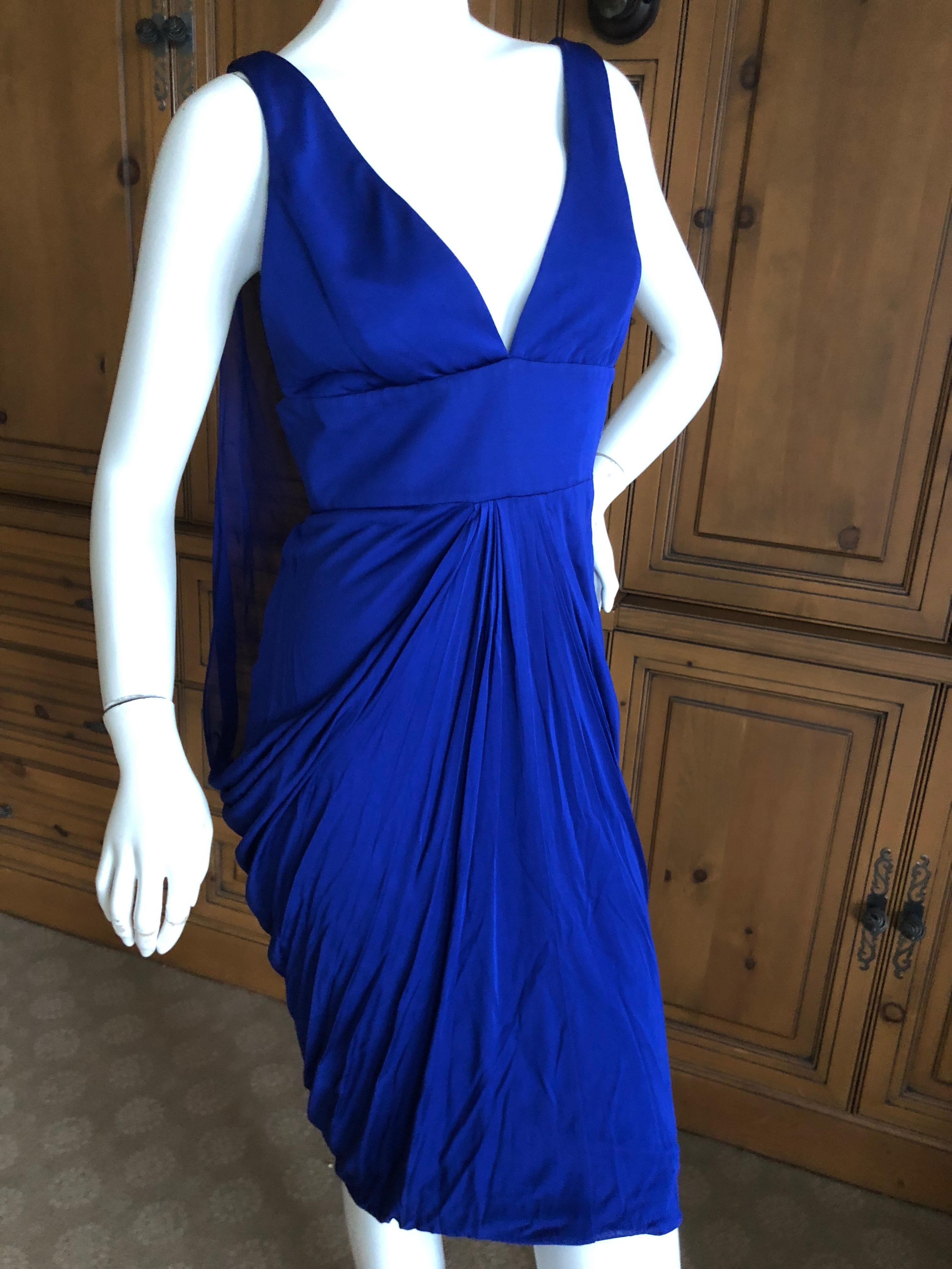 Versace Vintage Purple Pleated Jersey Low Cut Cocktail Dress with Low Back 2