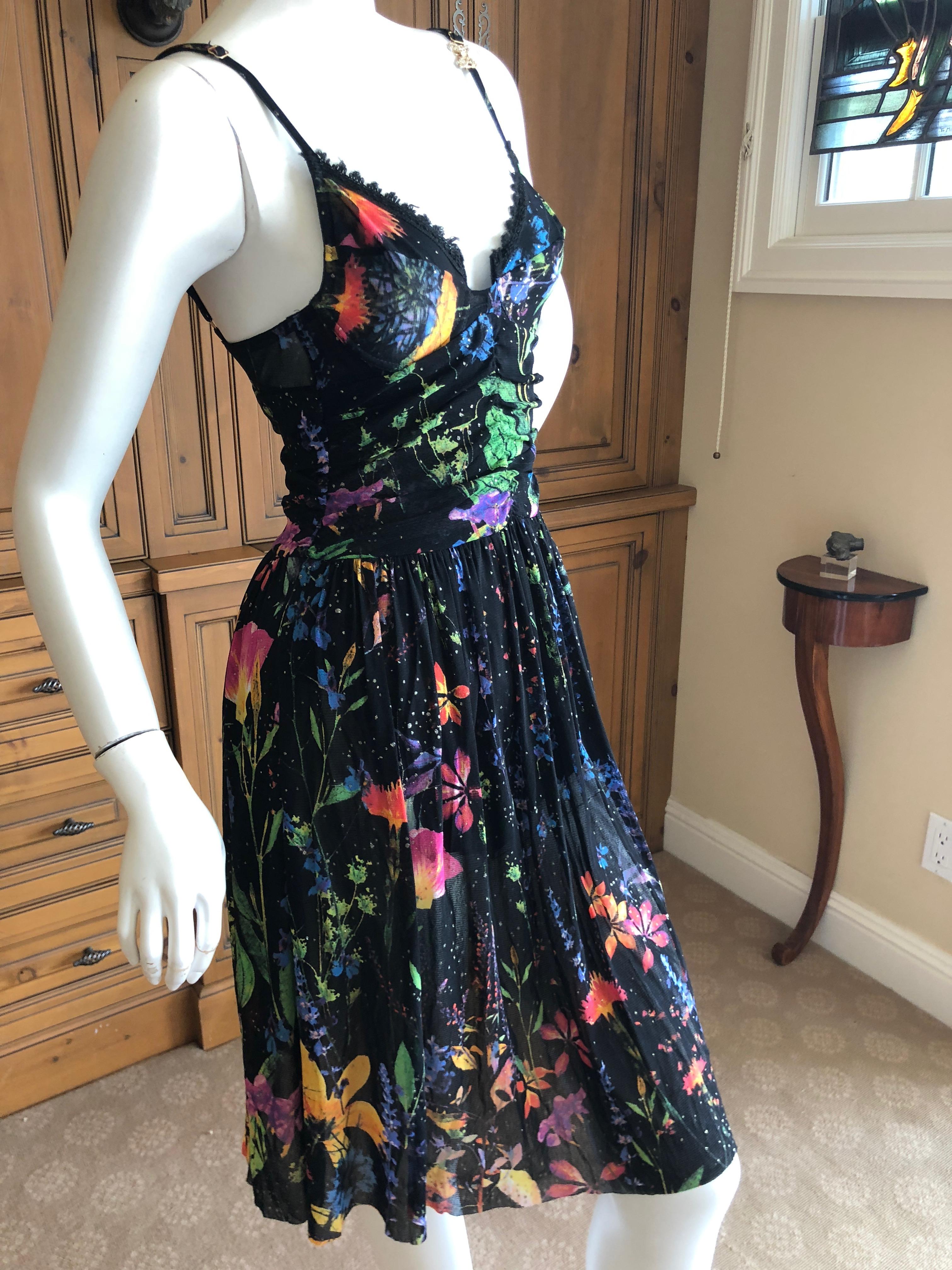 Roberto Cavalli Cavalli Class Cavalli Vintage Floral Lace Trim Dress w Underwire In Excellent Condition For Sale In Cloverdale, CA