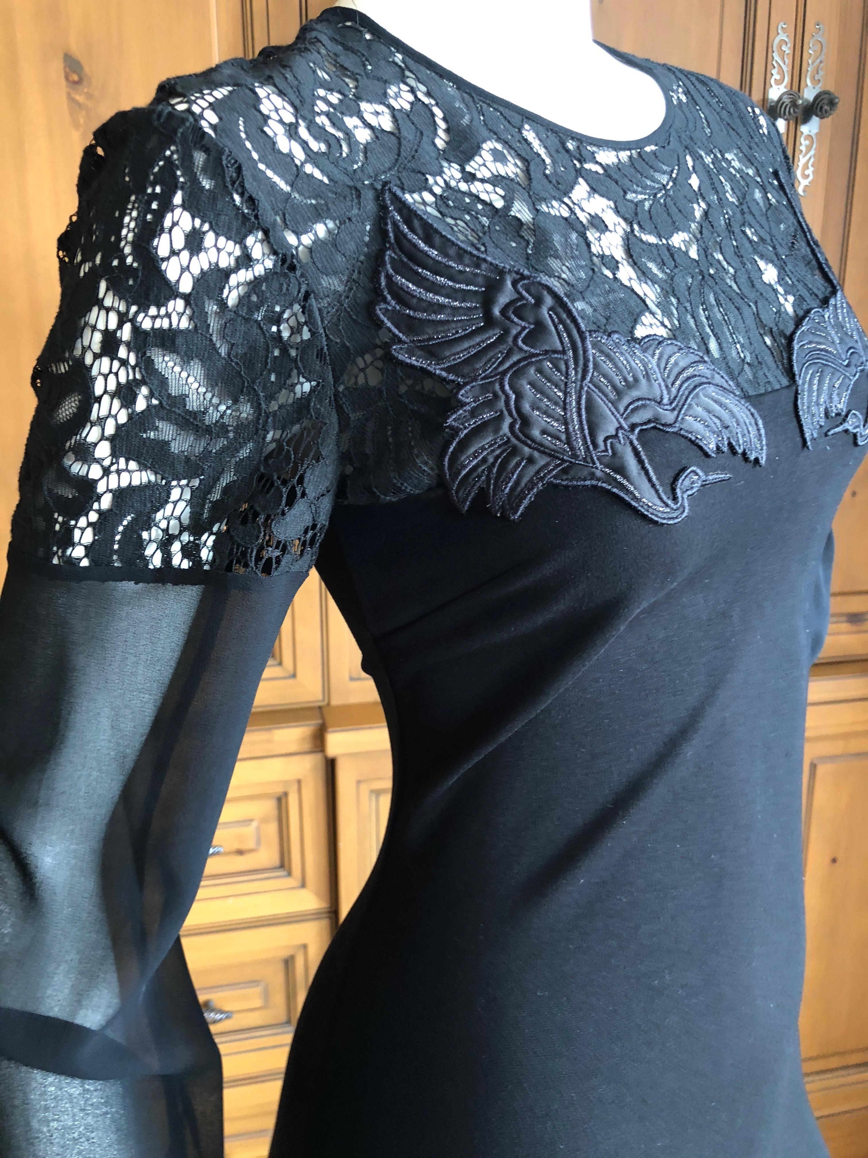 Women's Roberto Cavalli Just Cavalli Vintage Black stretch Dress with Embroidered Cranes For Sale