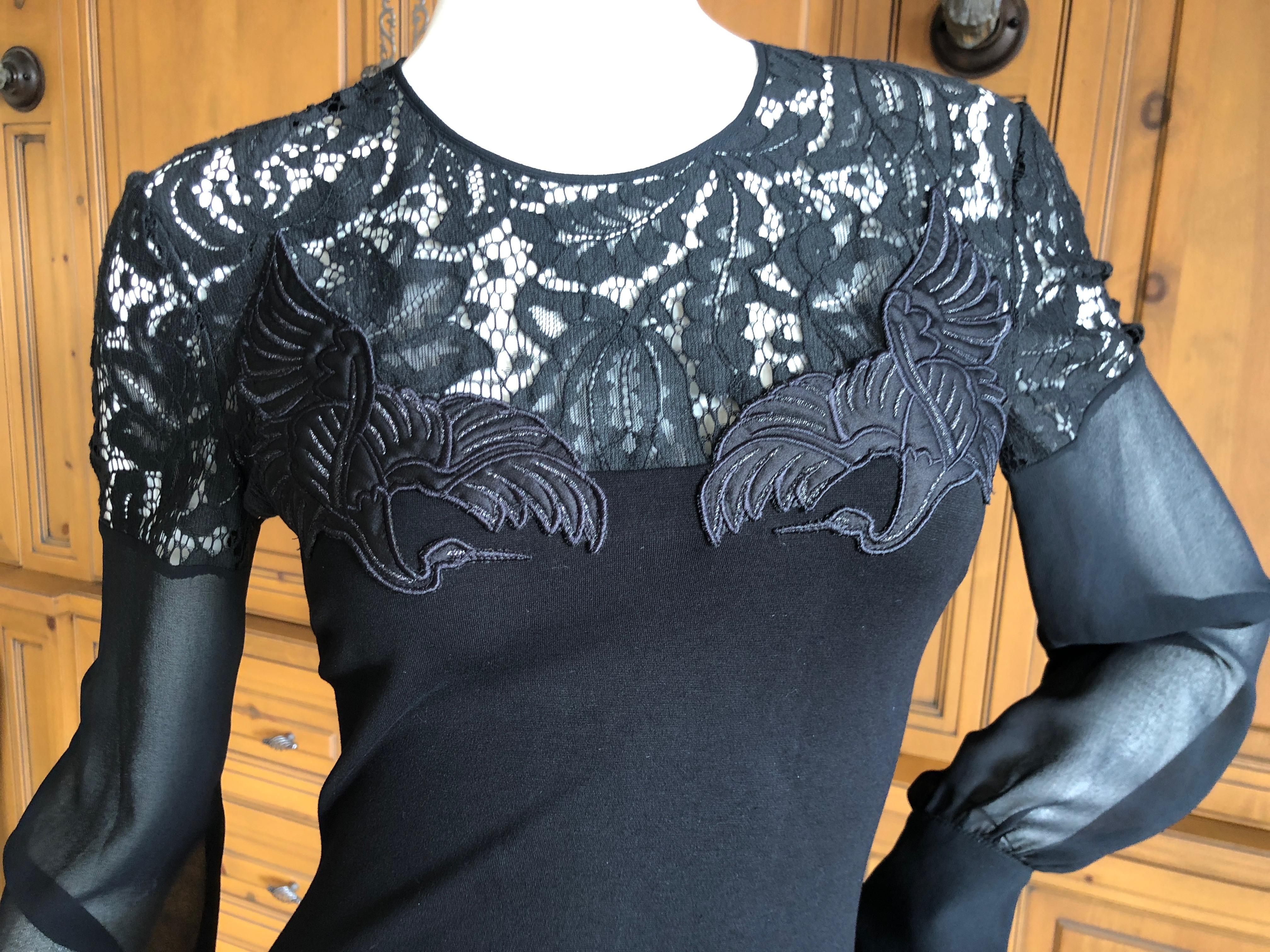 Roberto Cavalli Just Cavalli Vintage Black stretch Dress with Embroidered Cranes
Size 38
Bust  34