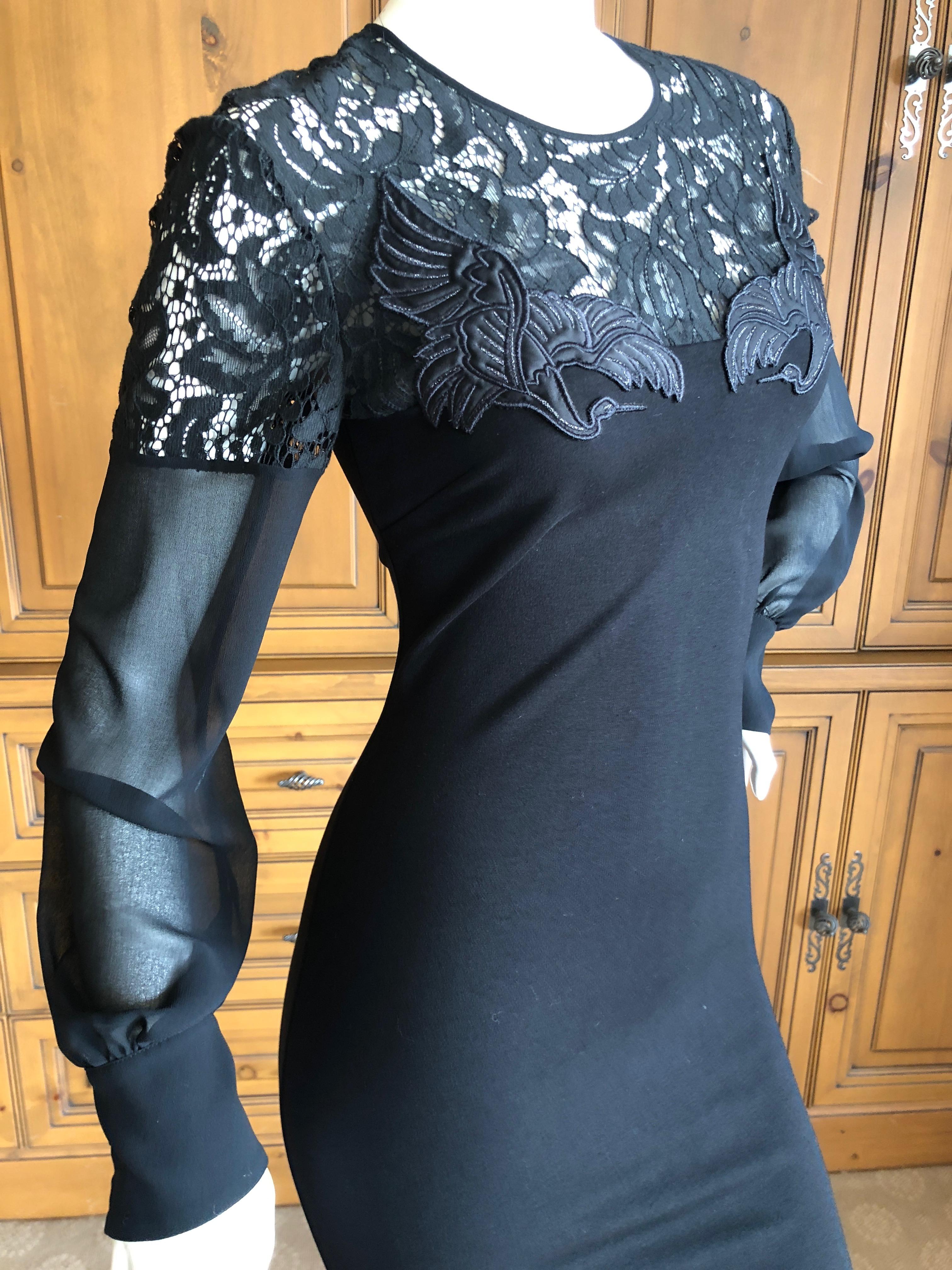 Roberto Cavalli Just Cavalli Vintage Black stretch Dress with Embroidered Cranes For Sale 1
