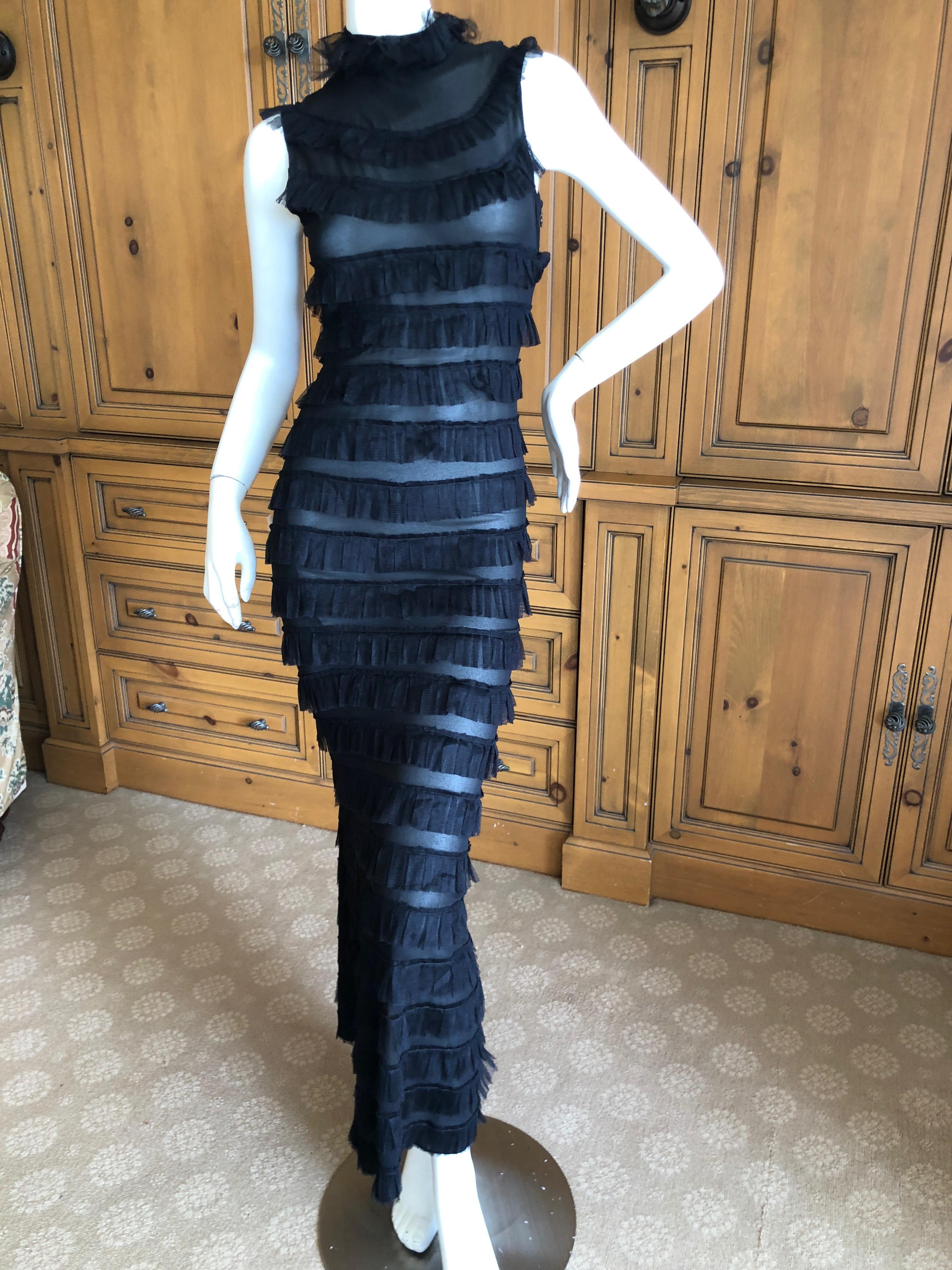 Moschino Vintage Sheer Silk Ruffled Sleeveless Column Maxi Dress 
So sexy.
Size 4
Bust 36