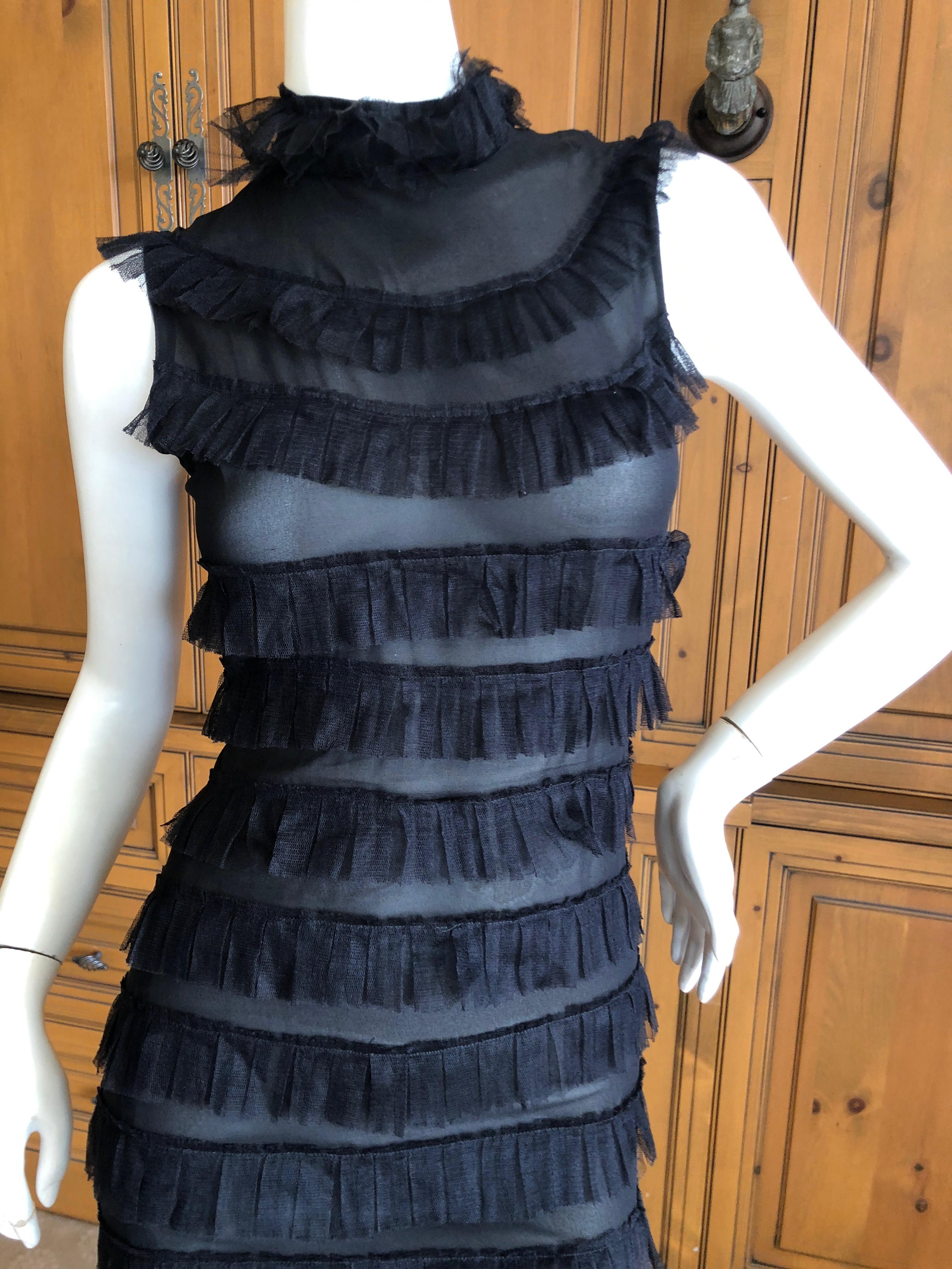 Moschino Vintage Black Sheer Silk Ruffled Sleeveless Column Maxi Dress  In Excellent Condition For Sale In Cloverdale, CA