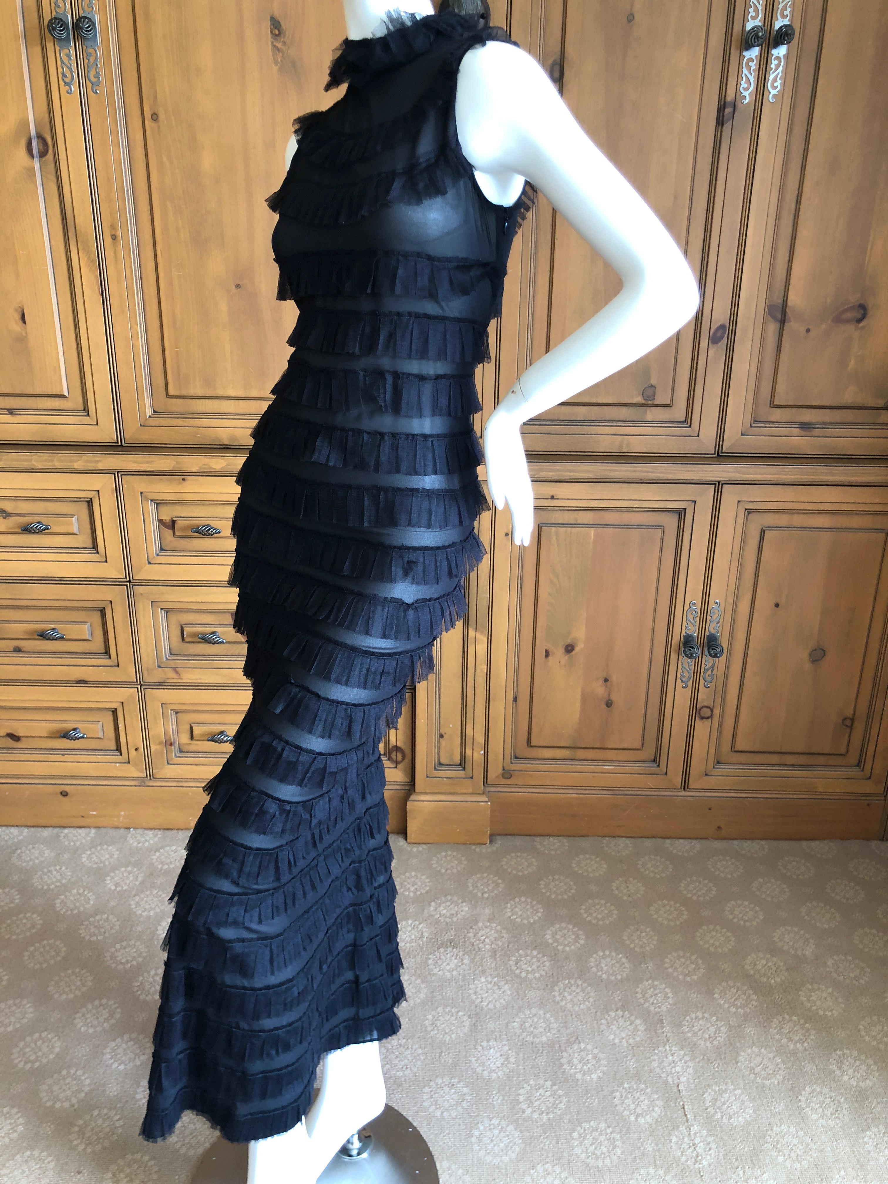 Women's Moschino Vintage Black Sheer Silk Ruffled Sleeveless Column Maxi Dress  For Sale