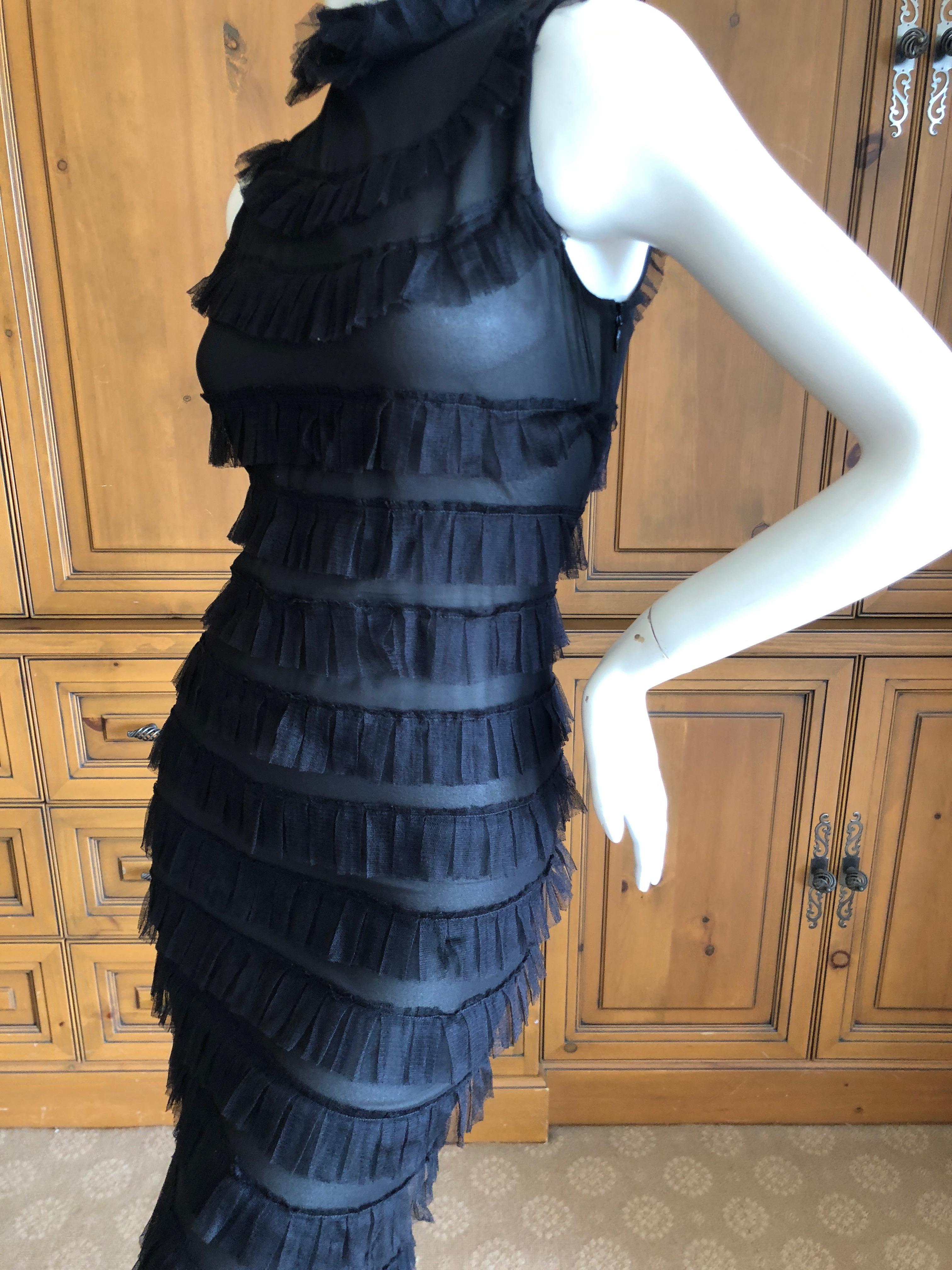 Moschino Vintage Black Sheer Silk Ruffled Sleeveless Column Maxi Dress  For Sale 1