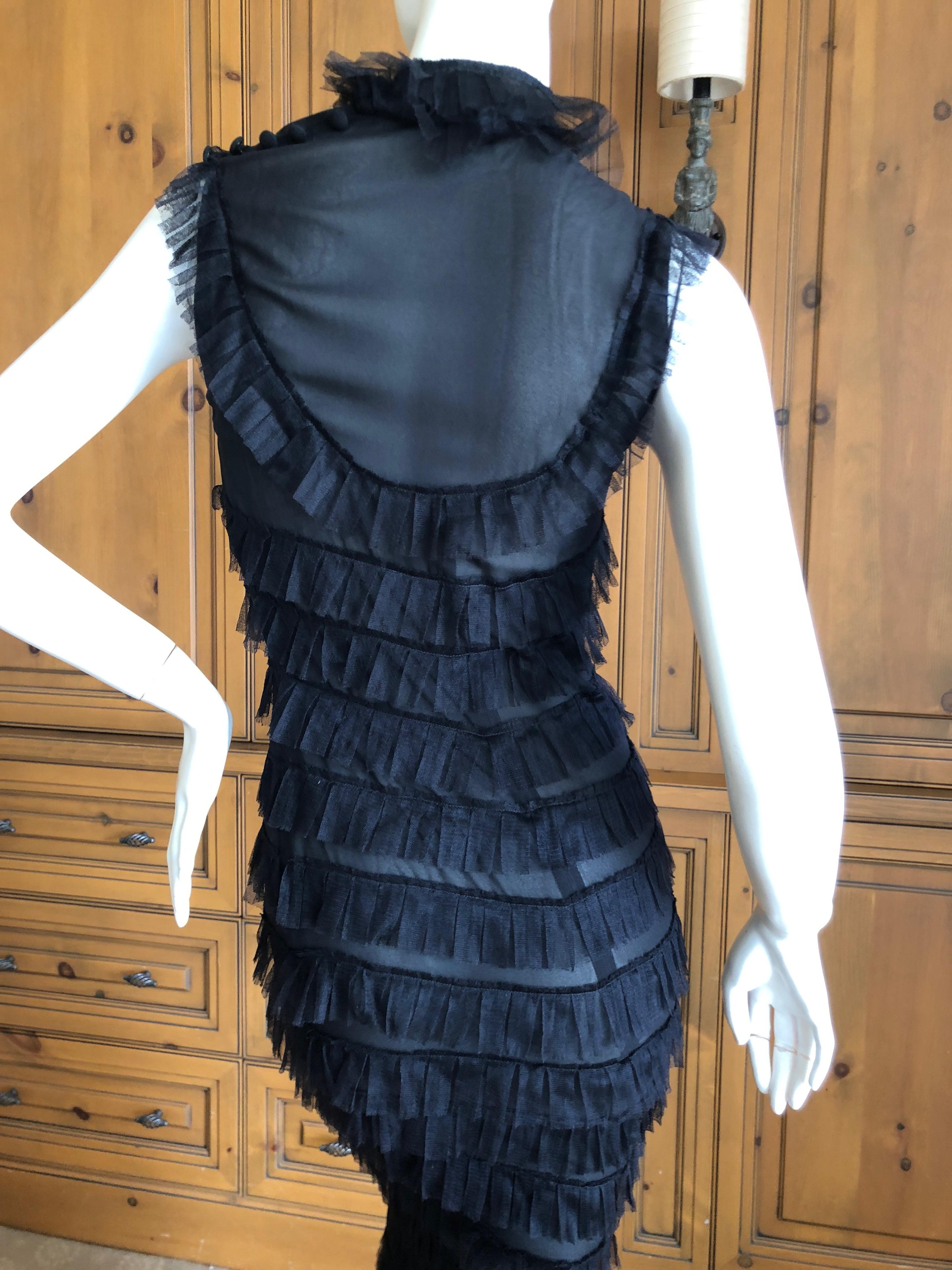 Moschino Vintage Black Sheer Silk Ruffled Sleeveless Column Maxi Dress  For Sale 2