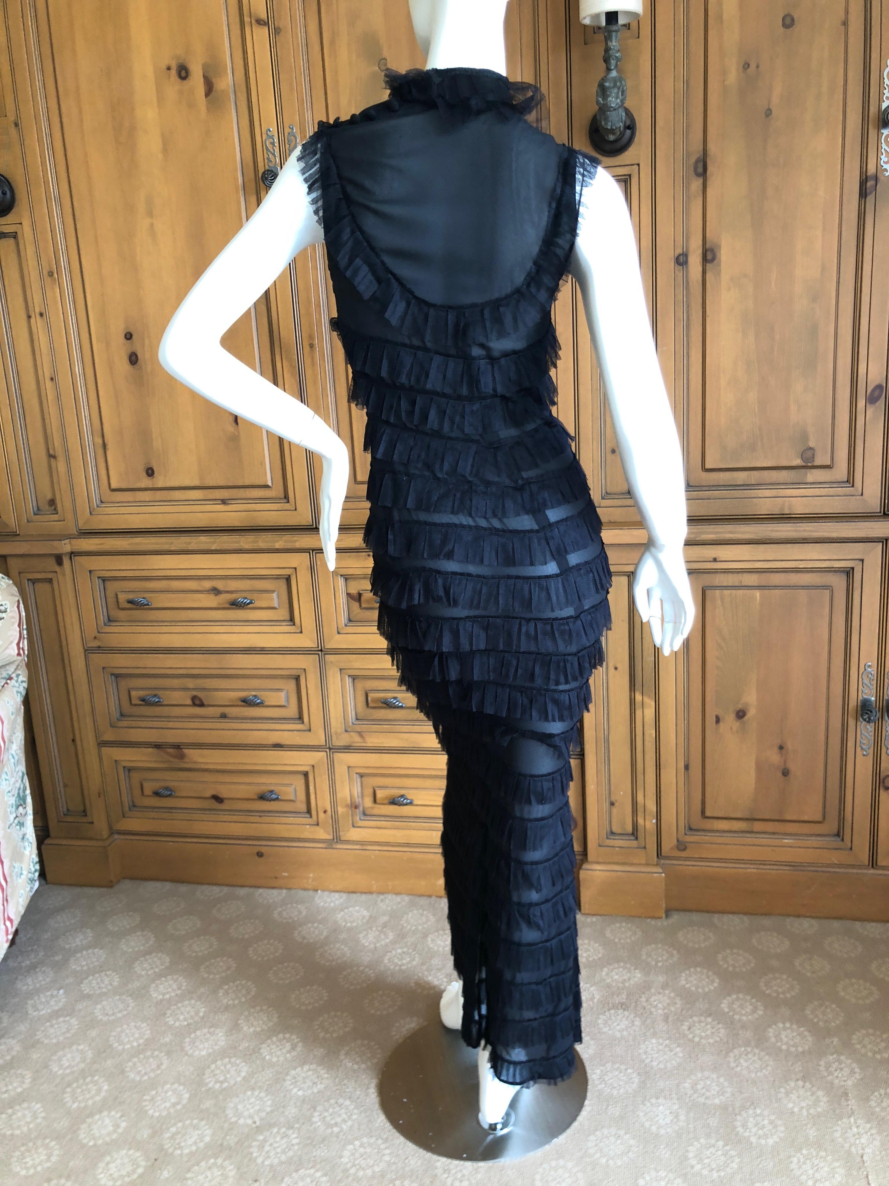 Moschino Vintage Black Sheer Silk Ruffled Sleeveless Column Maxi Dress  For Sale 3