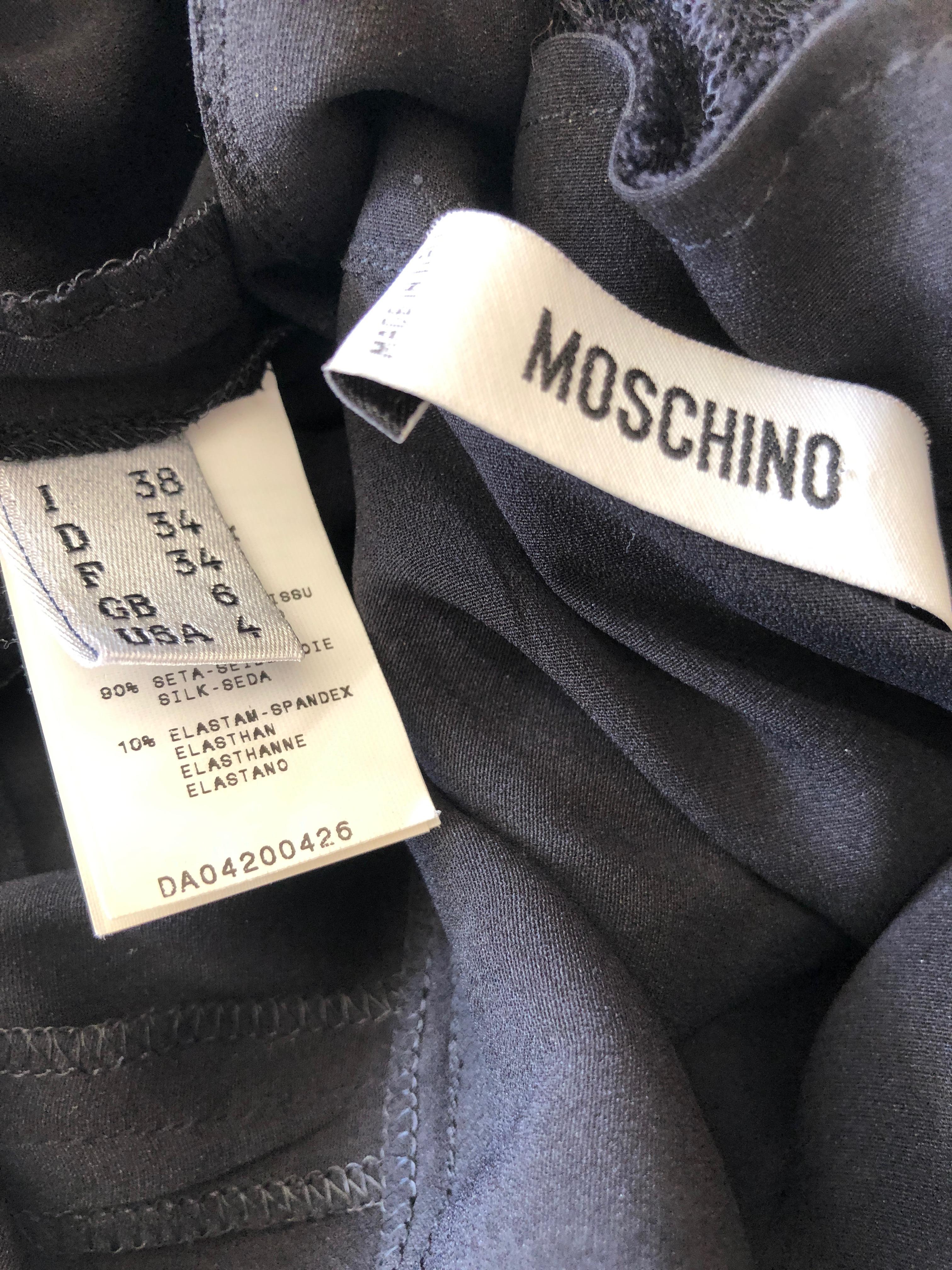 Moschino Vintage Black Sheer Silk Ruffled Sleeveless Column Maxi Dress  For Sale 4