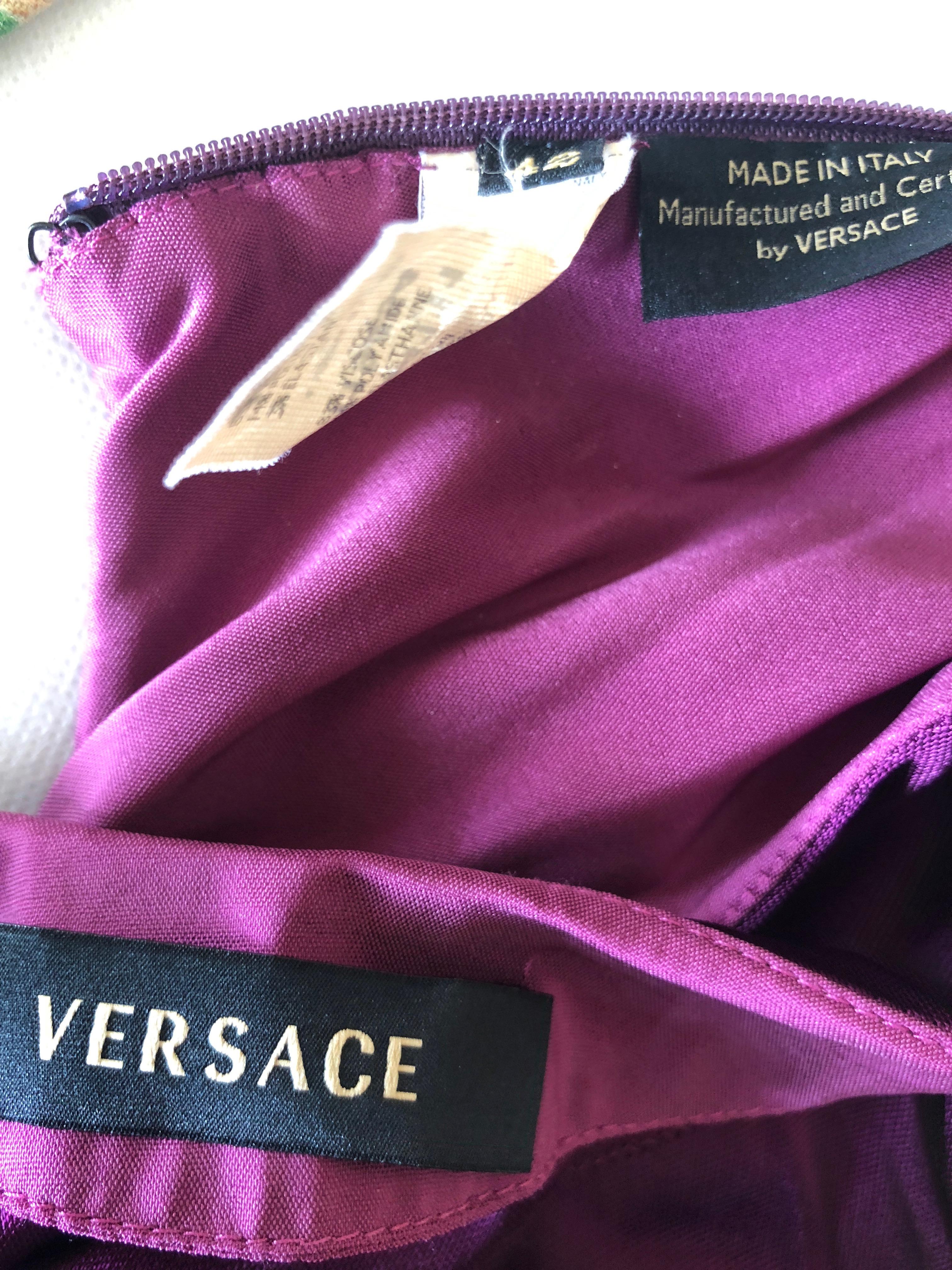 Versace Vintage Pleated Purple Jersey Low Cut Cocktail Dress with Low Cut Back For Sale 3