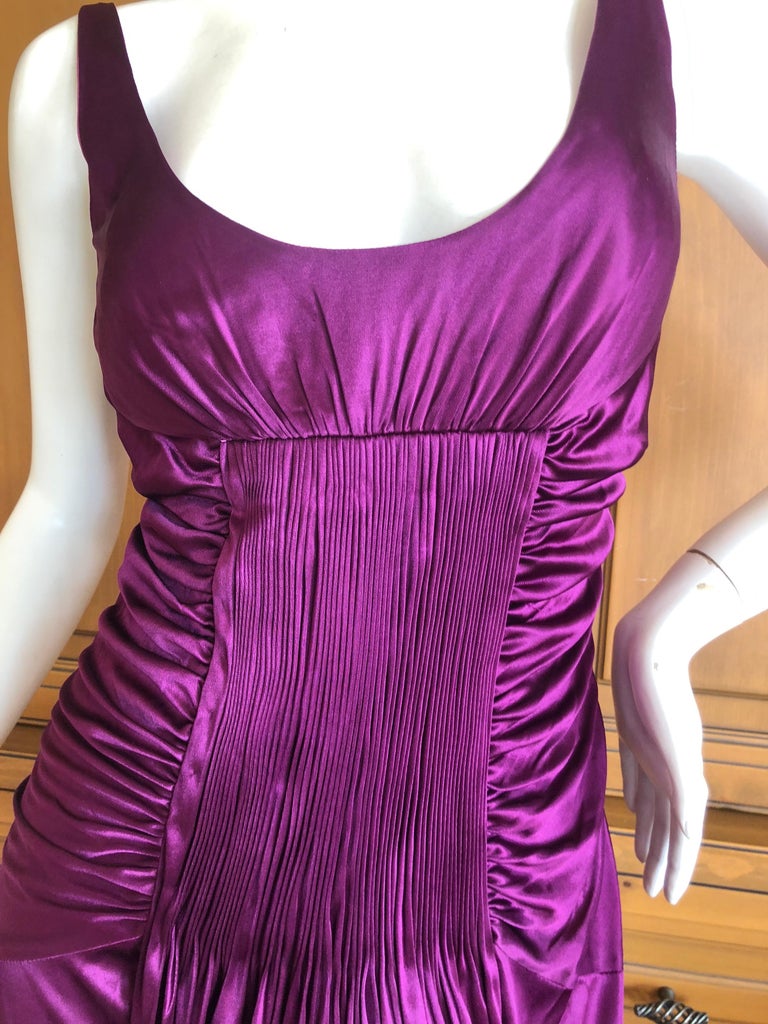 Versace Vintage Pleated Purple Jersey Low Cut Cocktail Dress with Low ...