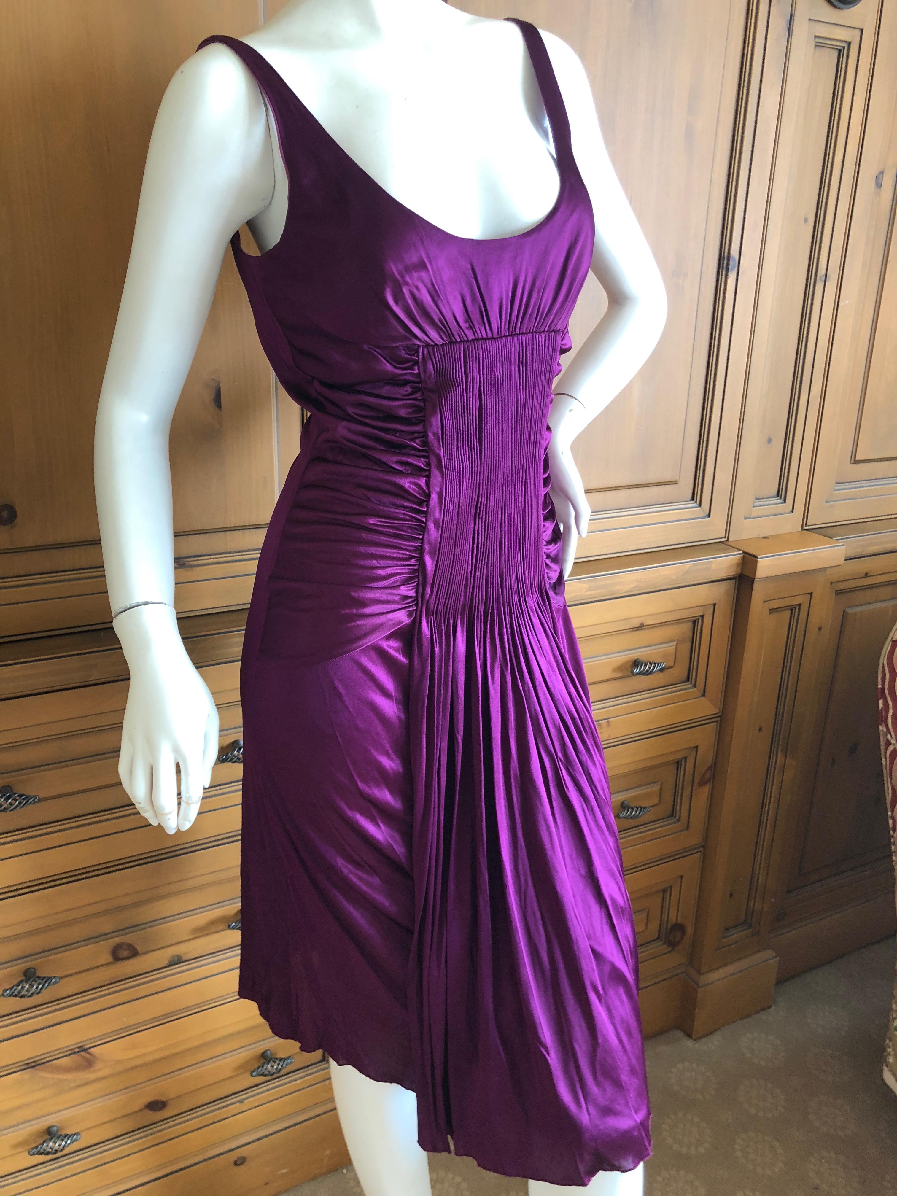 Women's Versace Vintage Pleated Purple Jersey Low Cut Cocktail Dress with Low Cut Back For Sale