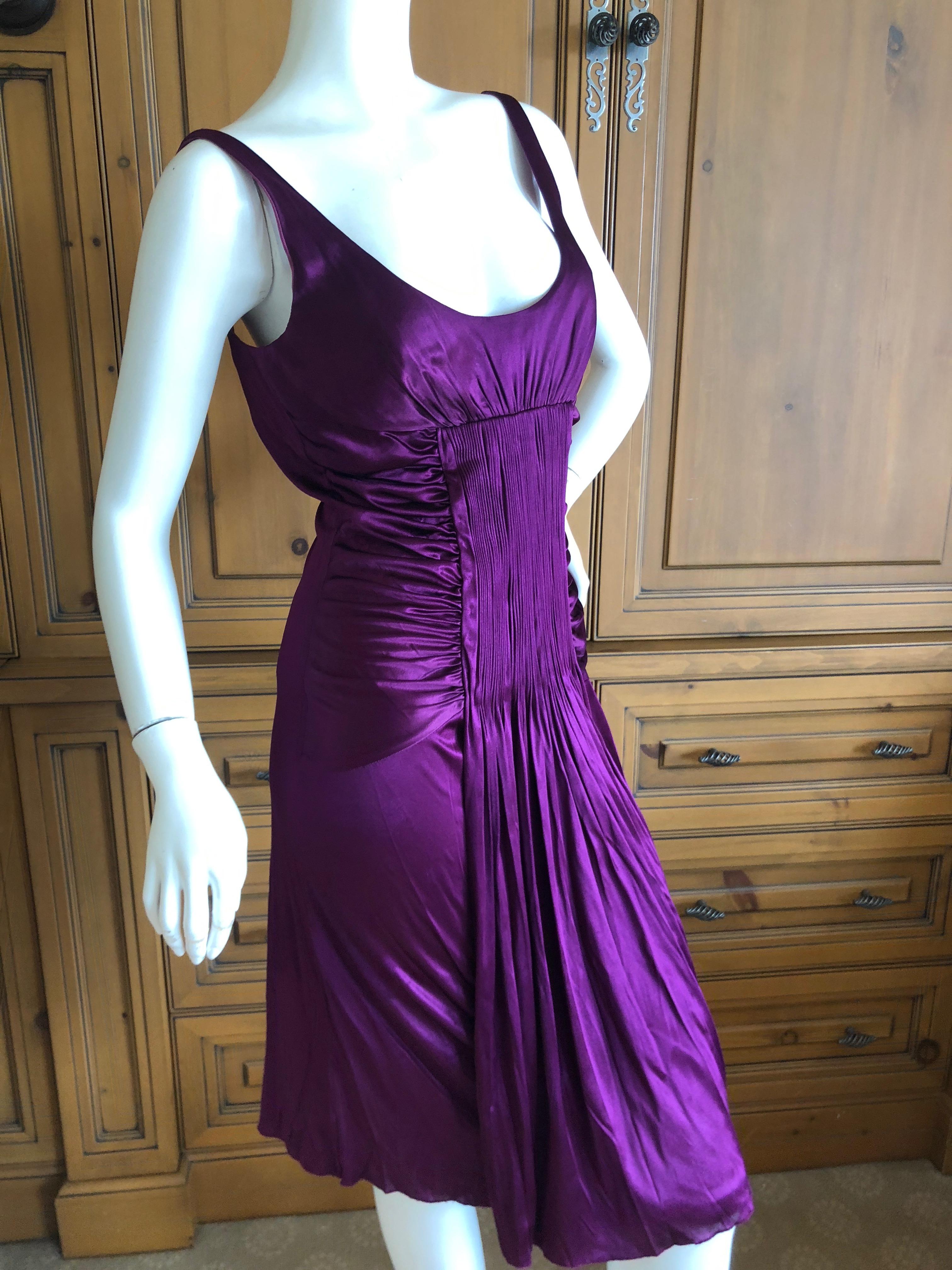 Versace Vintage Pleated Purple Jersey Low Cut Cocktail Dress with Low Cut Back For Sale 1