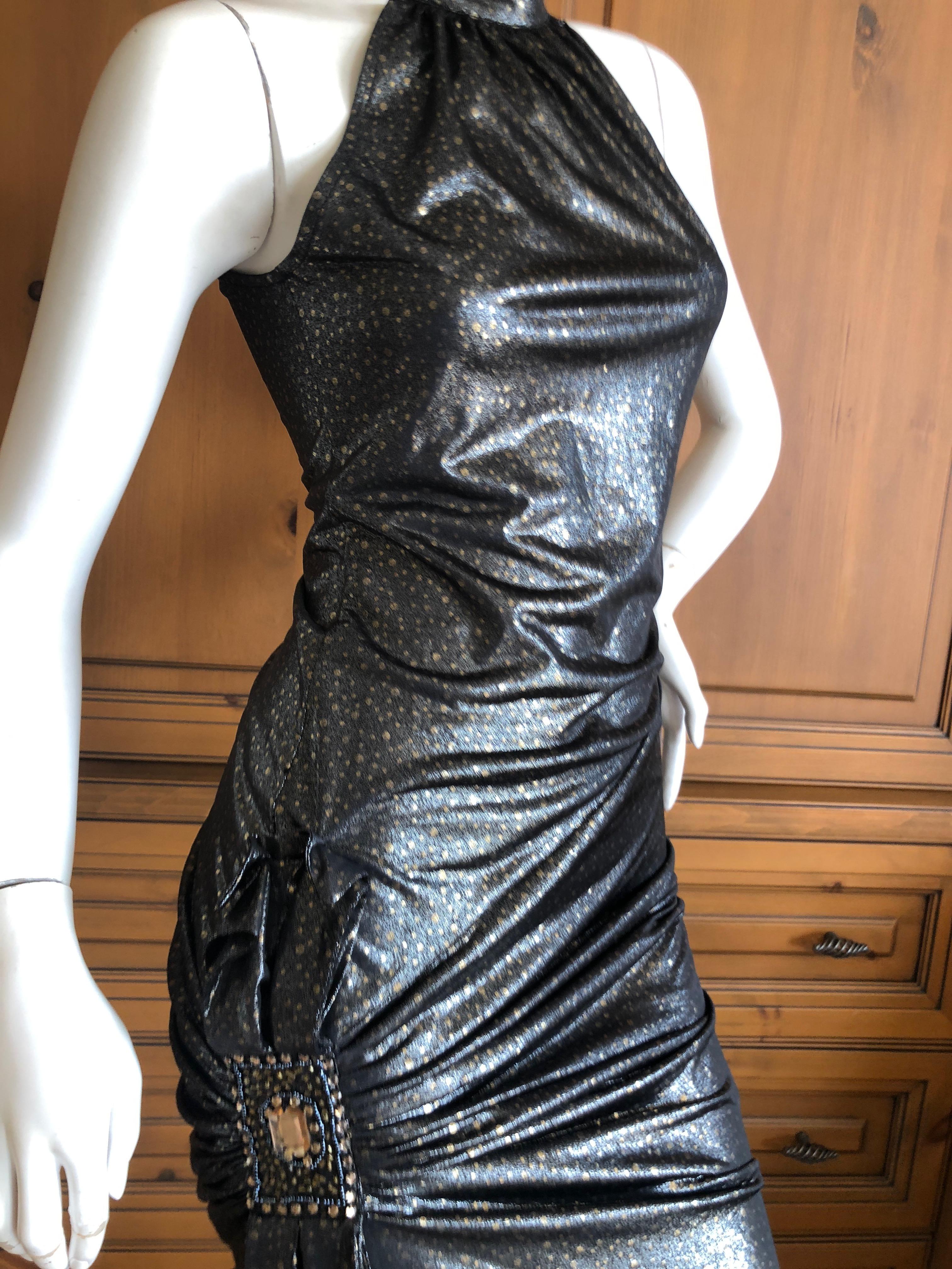 Roberto Cavalli Vintage 1980's Shimmery Stretch Dress with Embellished Hip In Excellent Condition For Sale In Cloverdale, CA