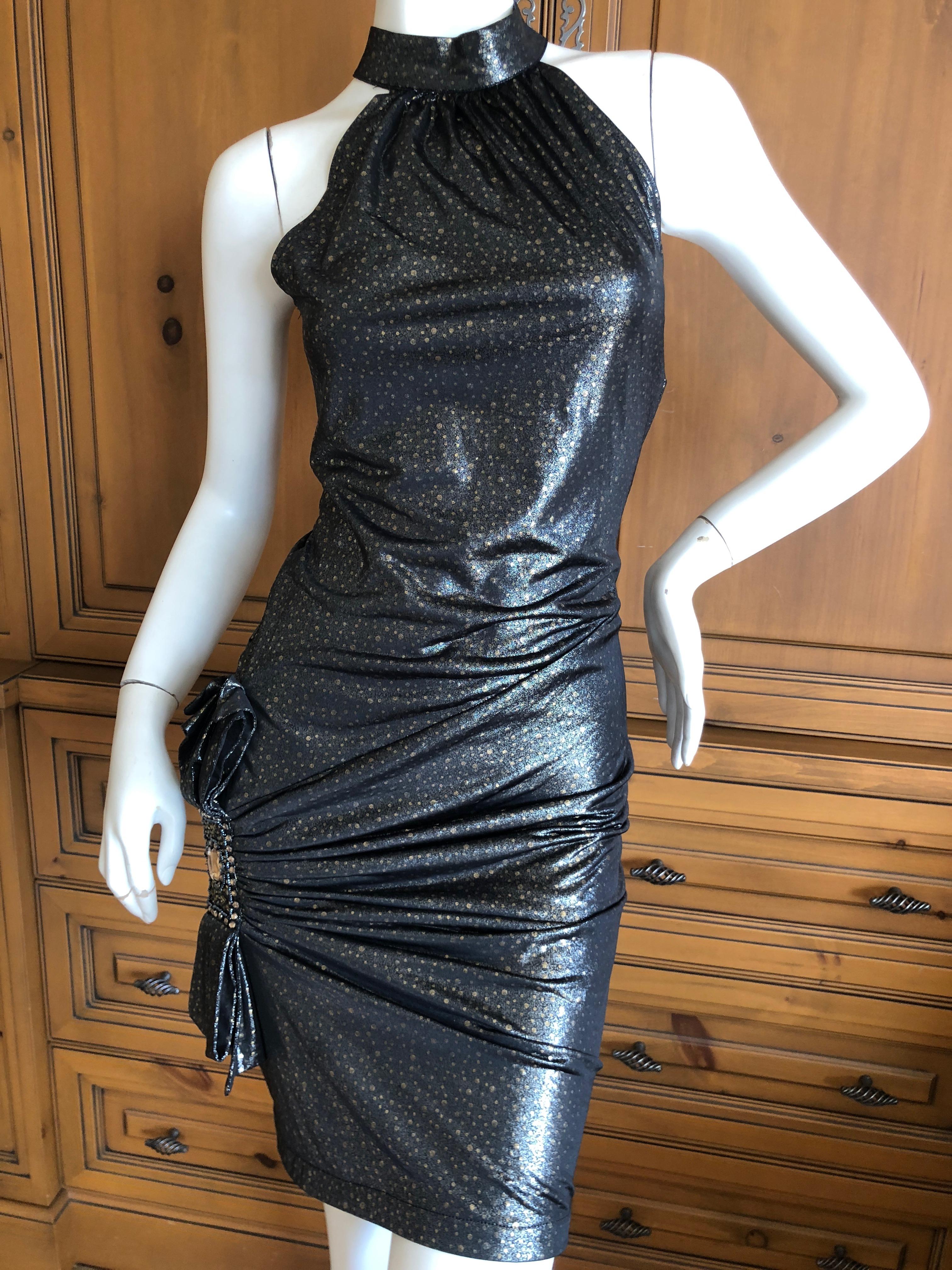 Women's Roberto Cavalli Vintage 1980's Shimmery Stretch Dress with Embellished Hip For Sale