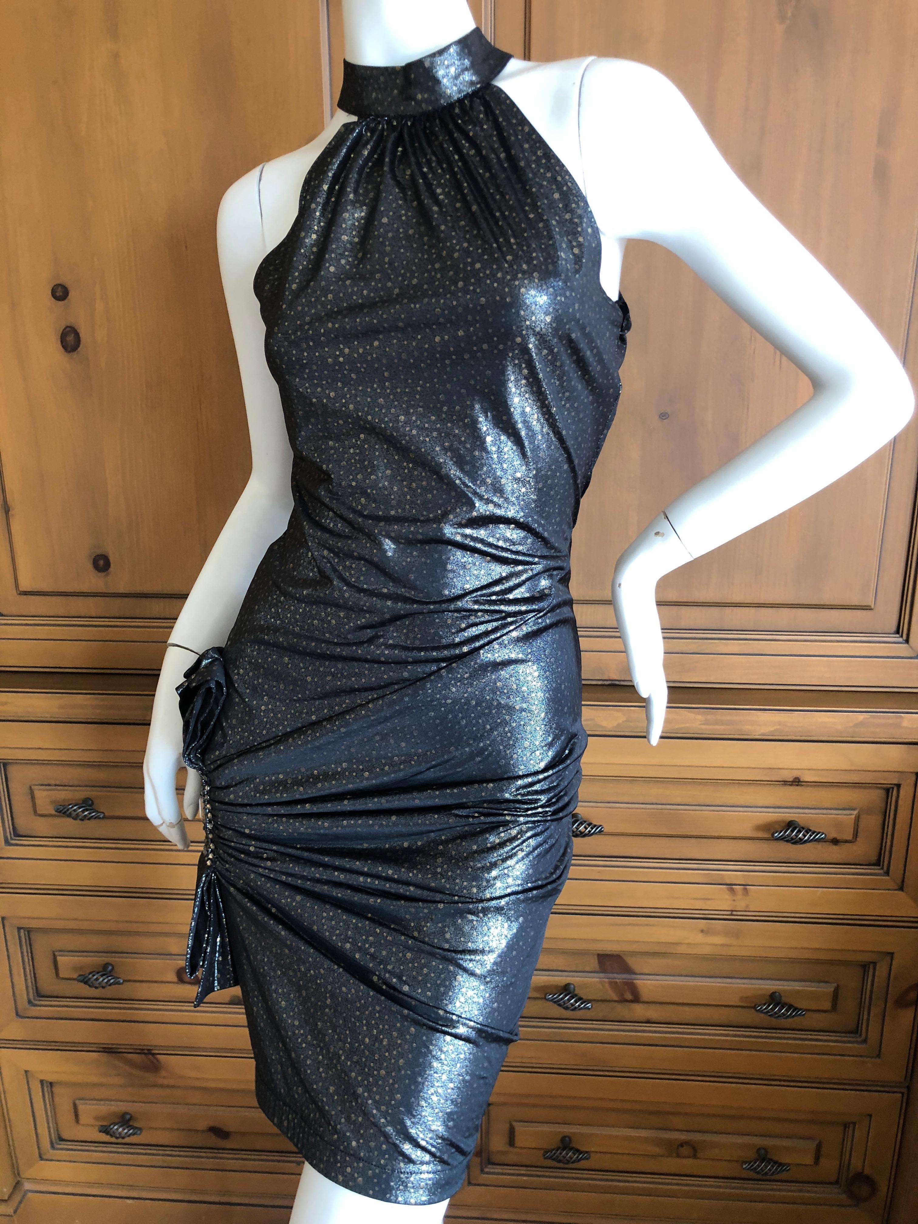 Roberto Cavalli Vintage 1980's Shimmery Stretch Dress with Embellished Hip
Lots of stretch

Bust  34