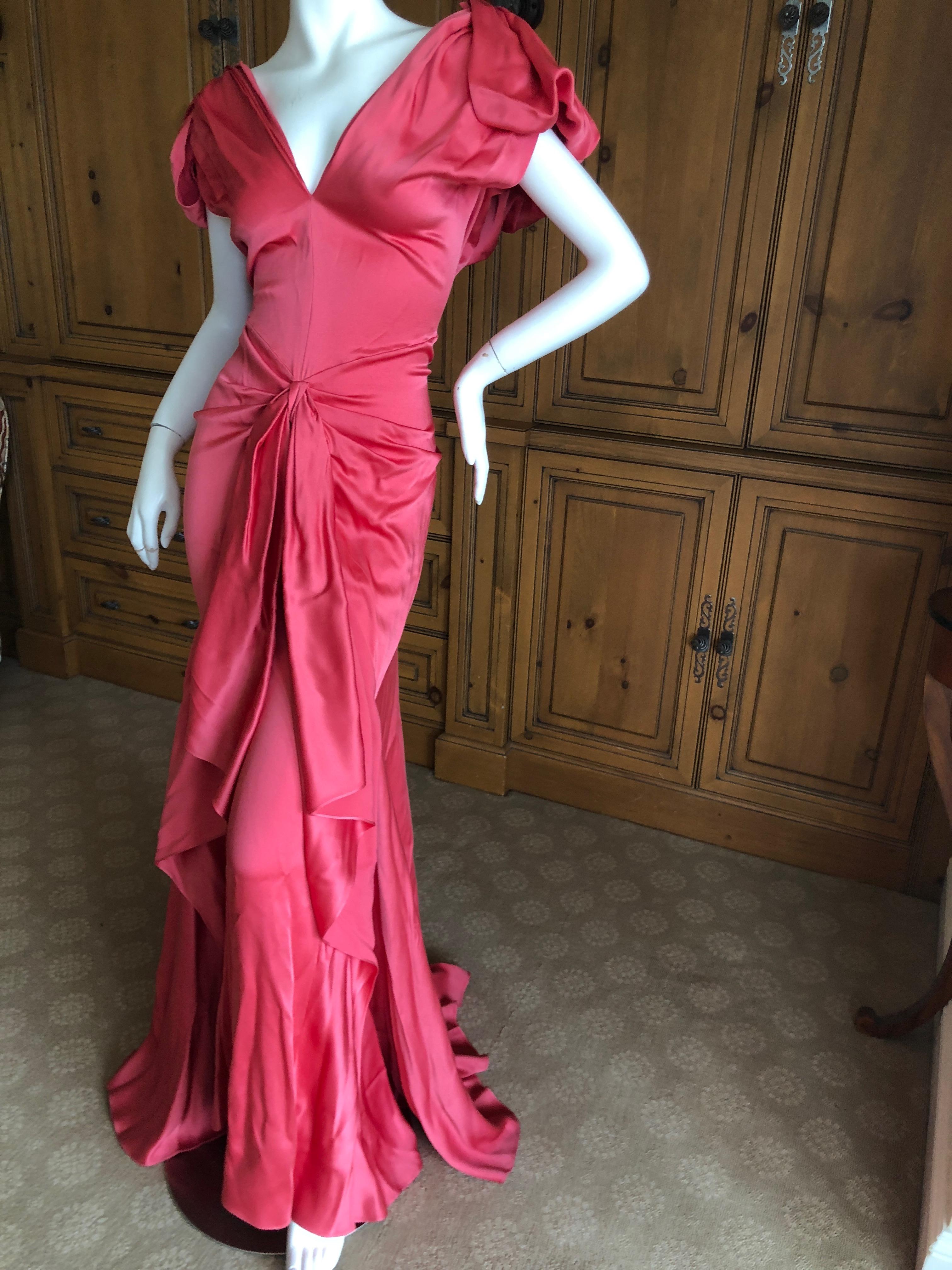 Pink John Galliano Salmon Color Dramatic Bias Cut Evening Dress Spring 2002 For Sale