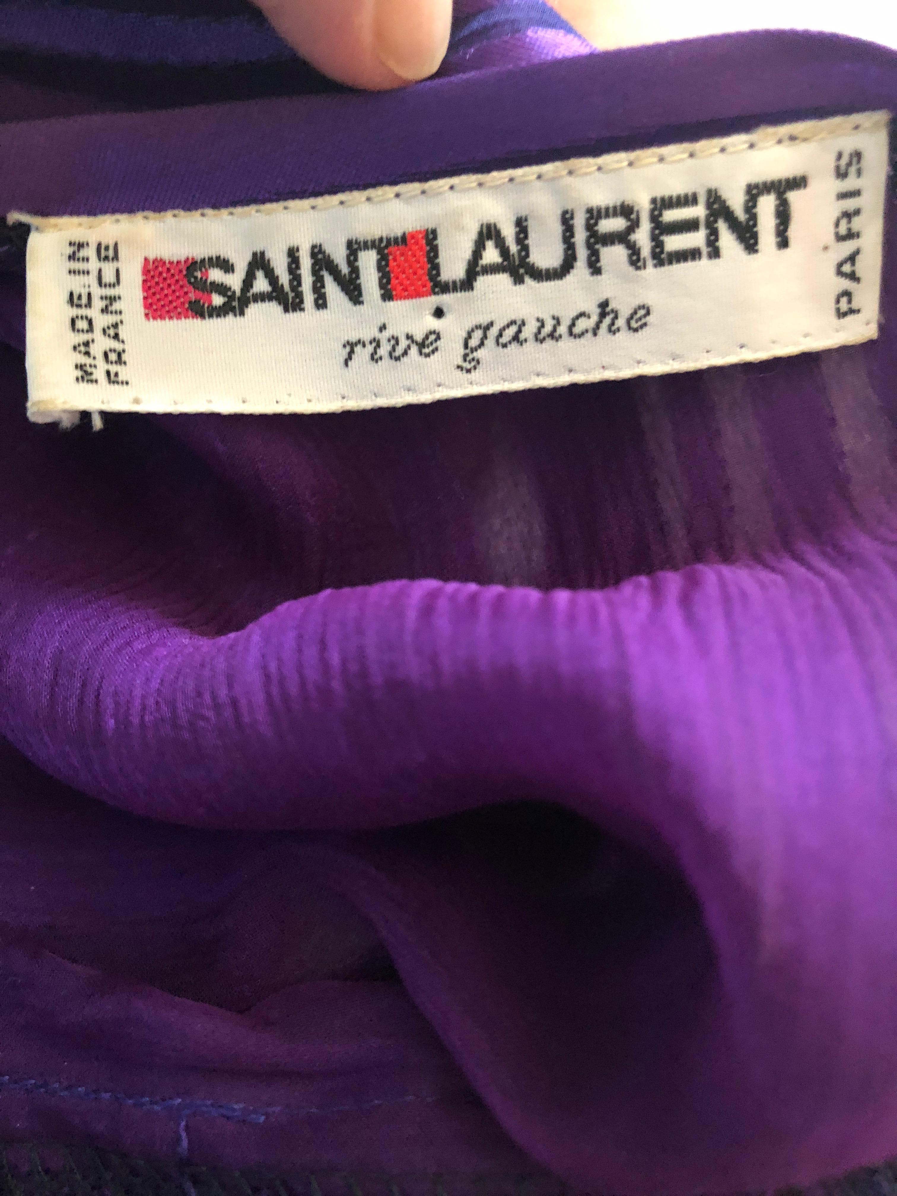 Yves Saint Laurent Rive Gauche '76 Sheer Purple Silk One Shoulder Evening Dress  In Excellent Condition For Sale In Cloverdale, CA