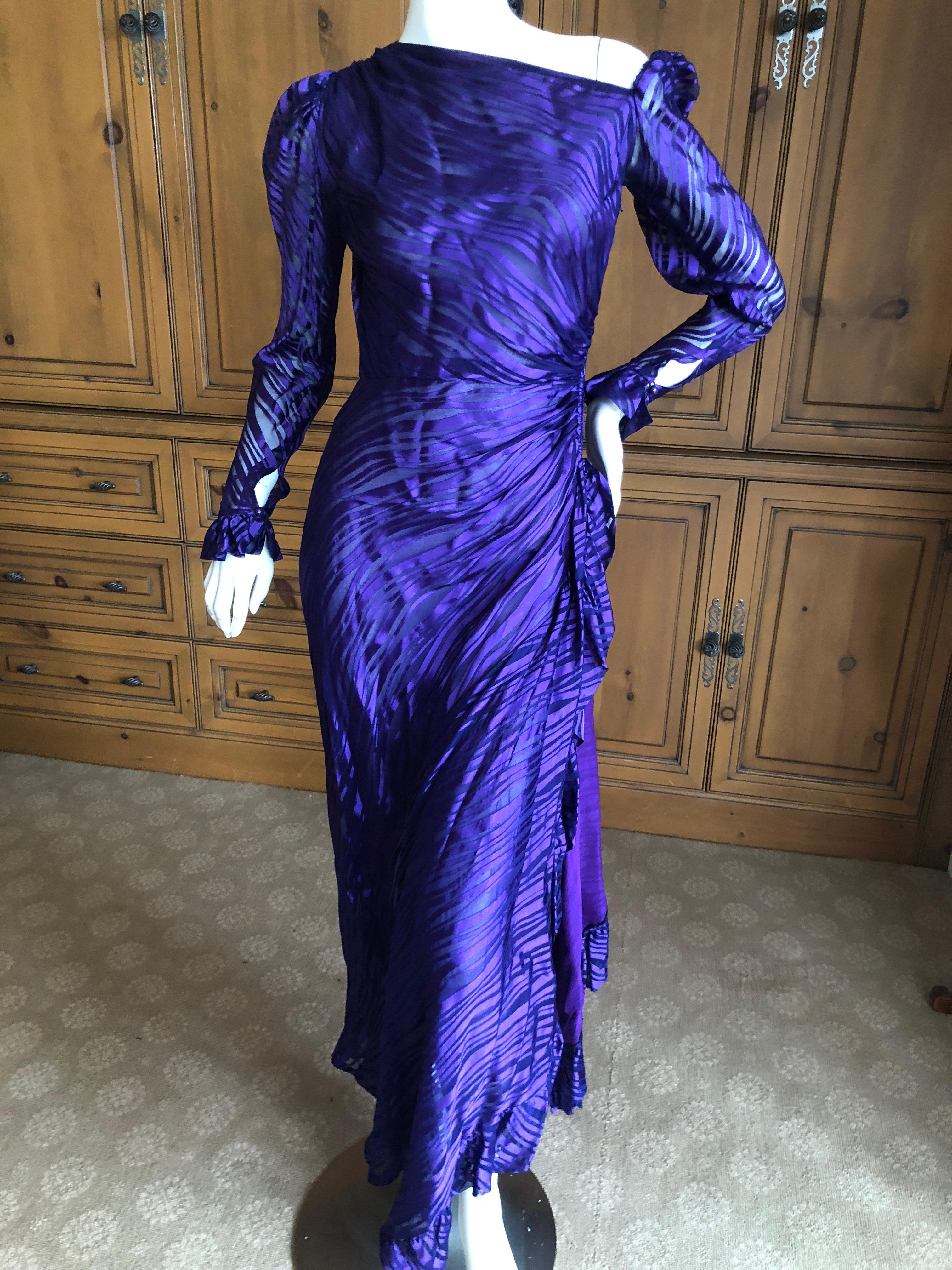 Yves Saint Laurent Rive Gauche '76 Sheer Purple Silk One Shoulder Evening Dress  For Sale 1