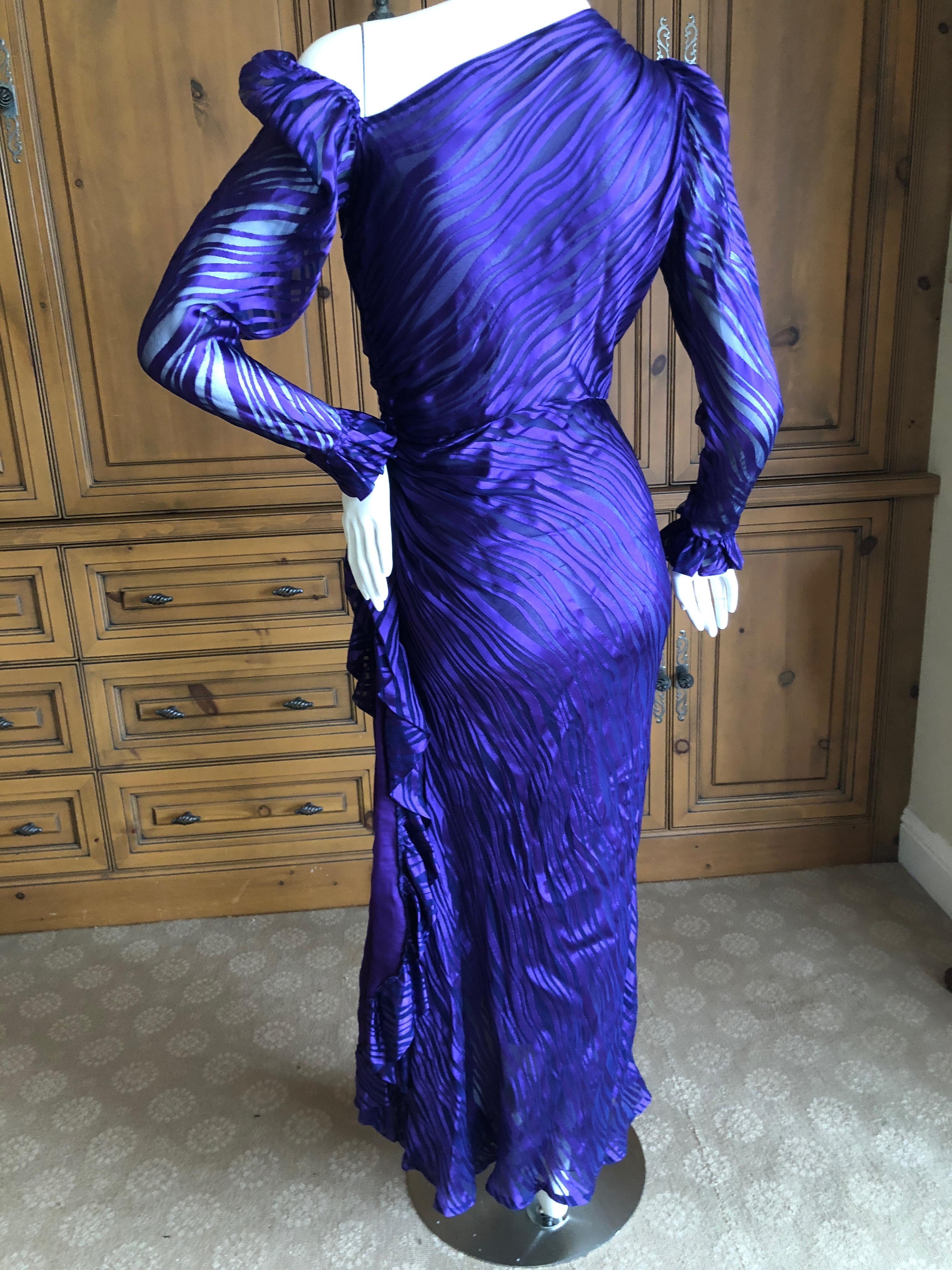 Yves Saint Laurent Rive Gauche '76 Sheer Purple Silk One Shoulder Evening Dress  For Sale 3