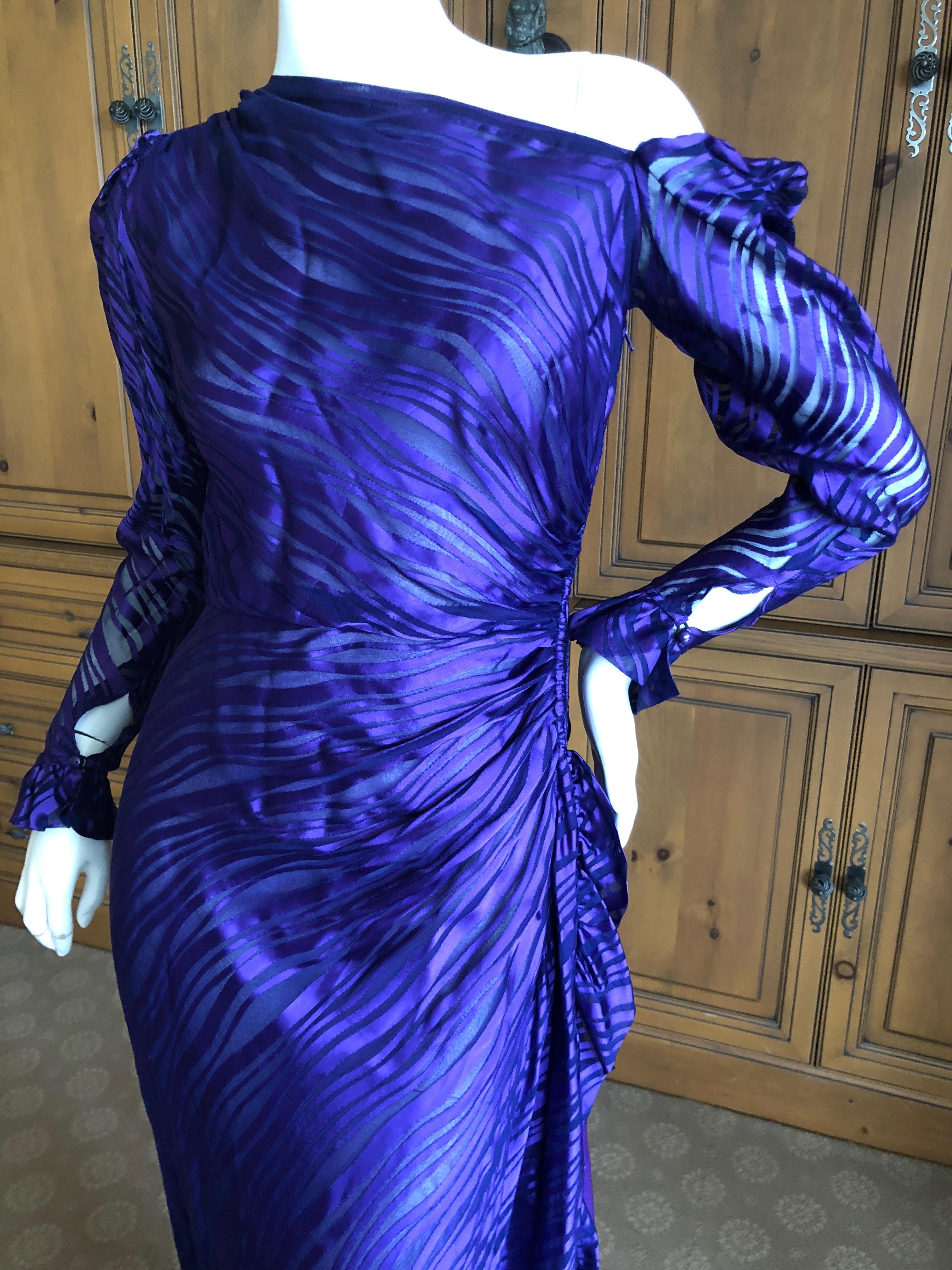 Yves Saint Laurent Rive Gauche '76 Sheer Purple Silk One Shoulder Evening Dress  For Sale 7