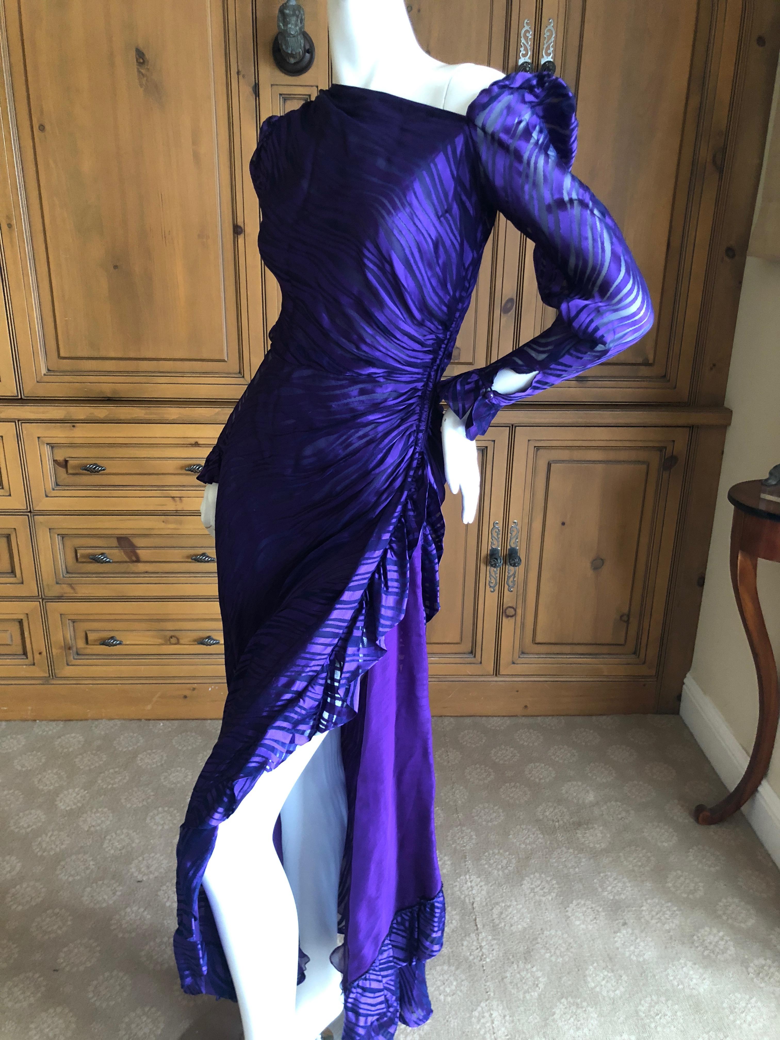 Yves Saint Laurent Rive Gauche '76 Sheer Purple Silk One Shoulder Evening Dress  For Sale 2