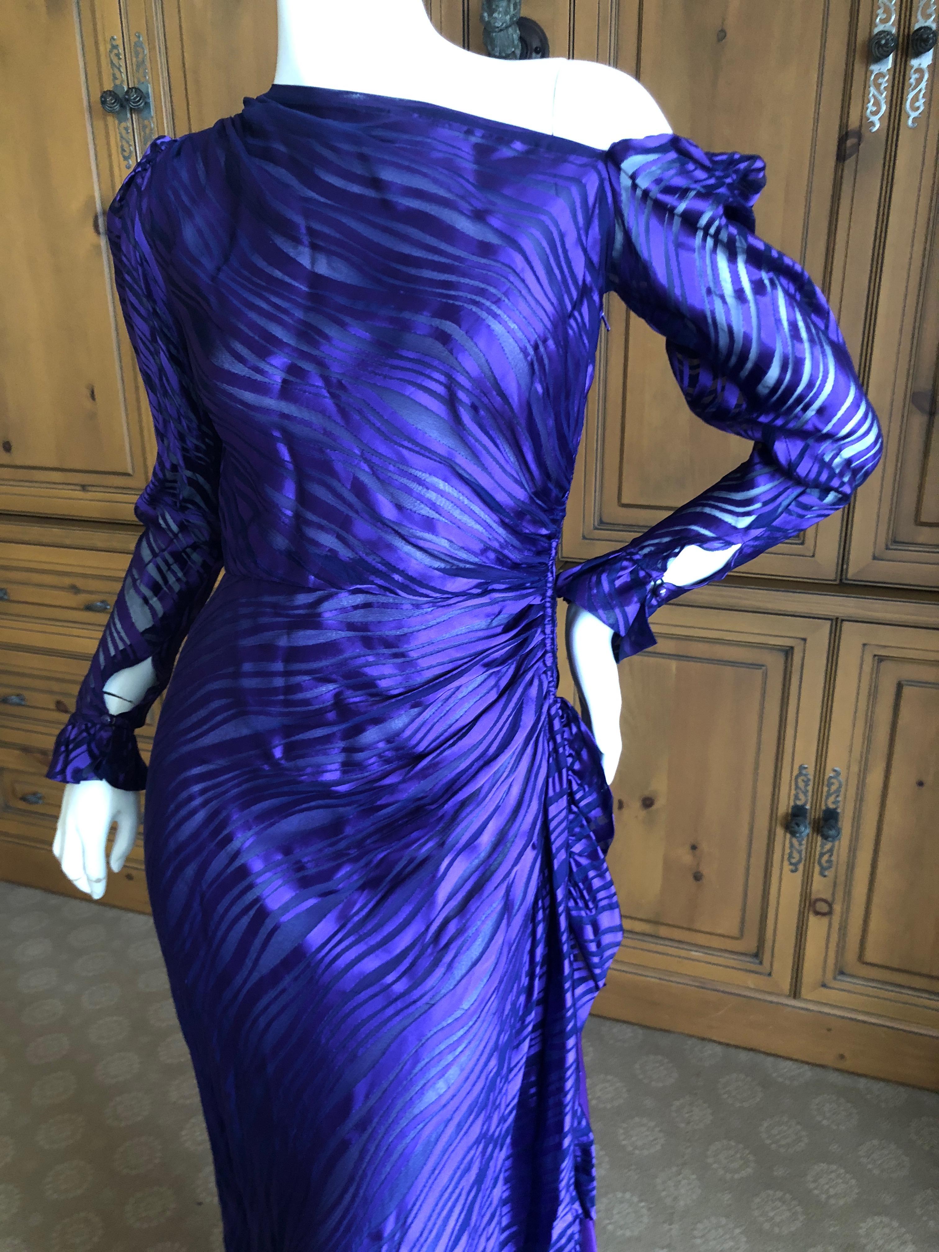 Yves Saint Laurent Rive Gauche '76 Sheer Purple Silk One Shoulder Evening Dress  For Sale 6