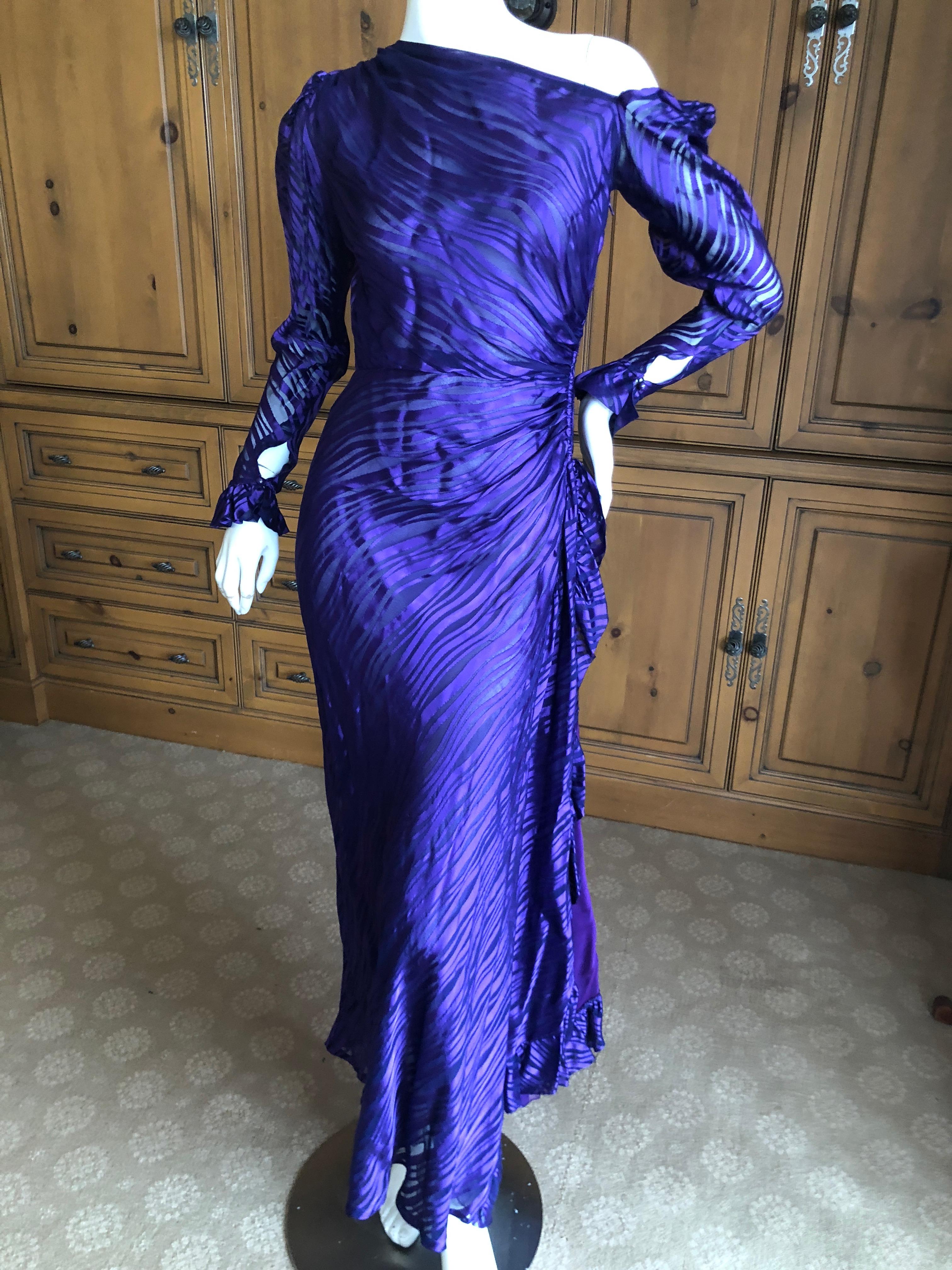Yves Saint Laurent Rive Gauche '76 Sheer Purple Silk One Shoulder Evening Dress  For Sale 8
