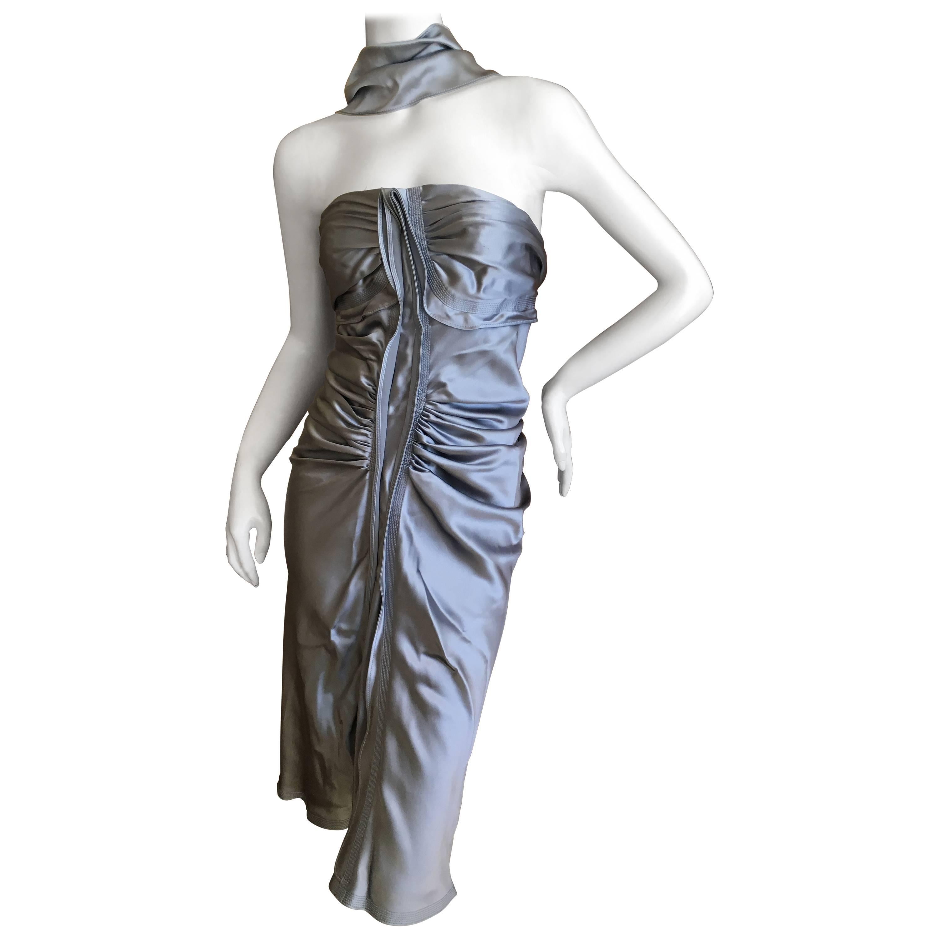 Yves Saint Laurent by Tom Ford Shimmery Silver Silk Dress For Sale