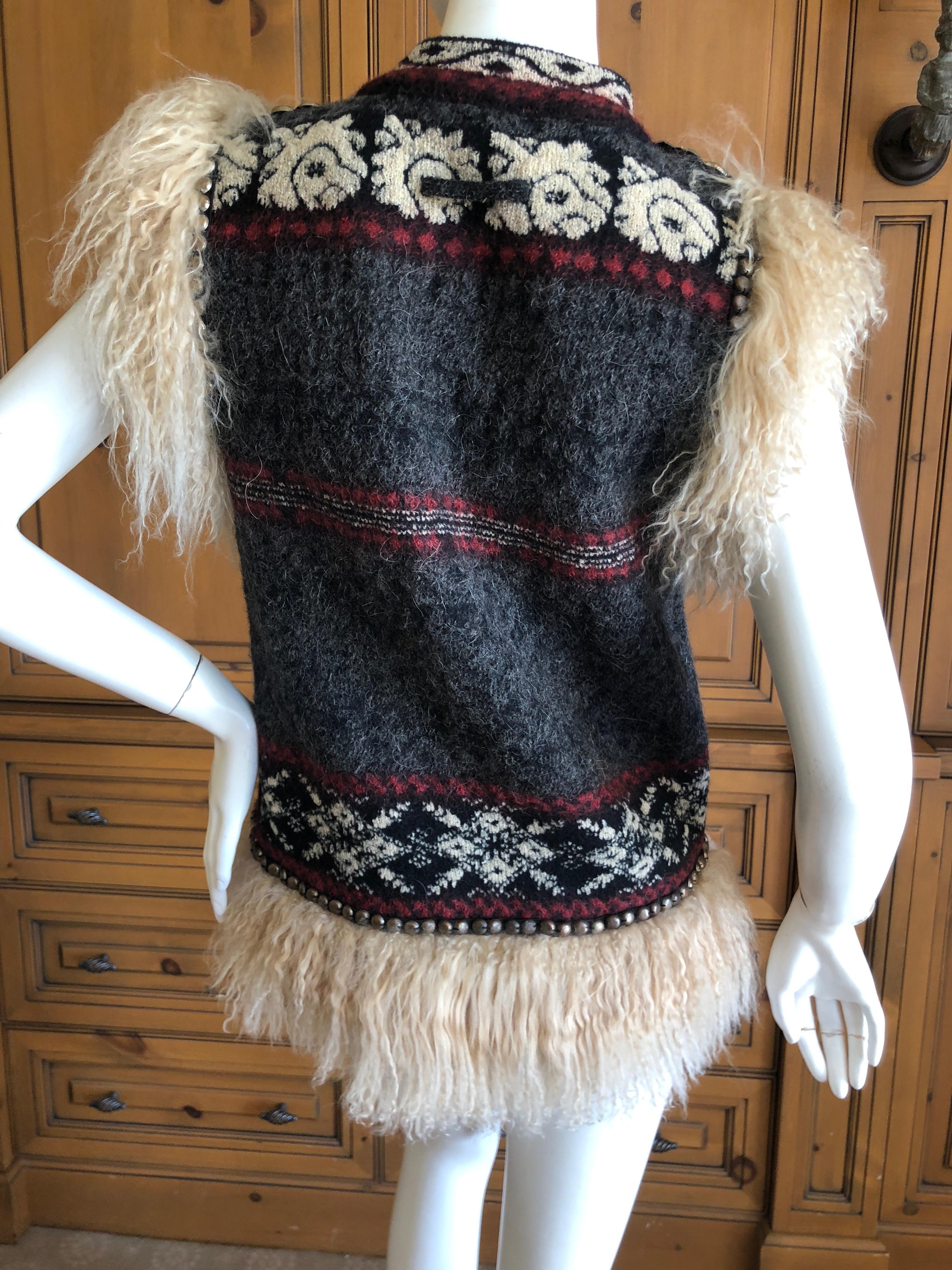 Jean Paul Gaultier Maille Femme Studded Boho Ethnic Vest with Curly Lamb Trim For Sale 1