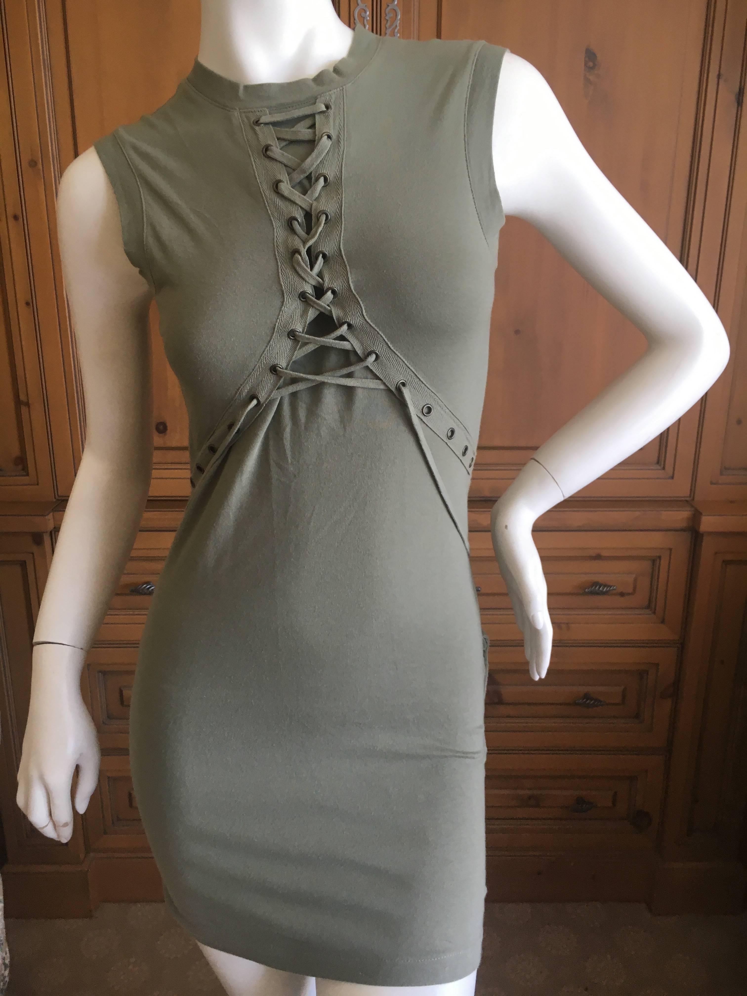 Christian Dior by John Galliano Military Green Mini Dress Corset Lace Details.
This is a wonderful lightweight dress, made of cotton , like tee shirt fabric.
Size 36
Bust 36