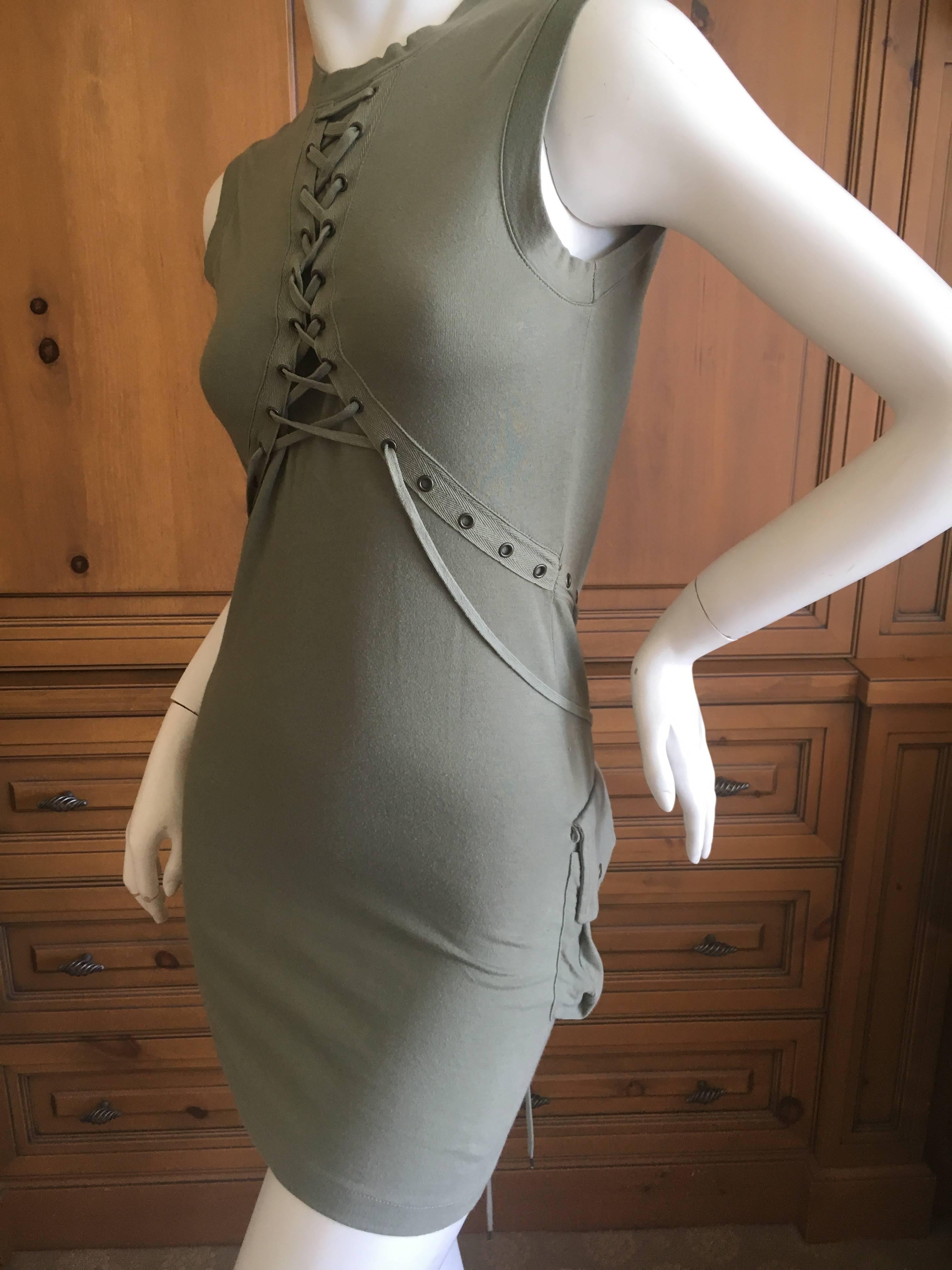 Christian Dior by John Galliano Military Green Mini Dress Corset Lace Details In Excellent Condition In Cloverdale, CA