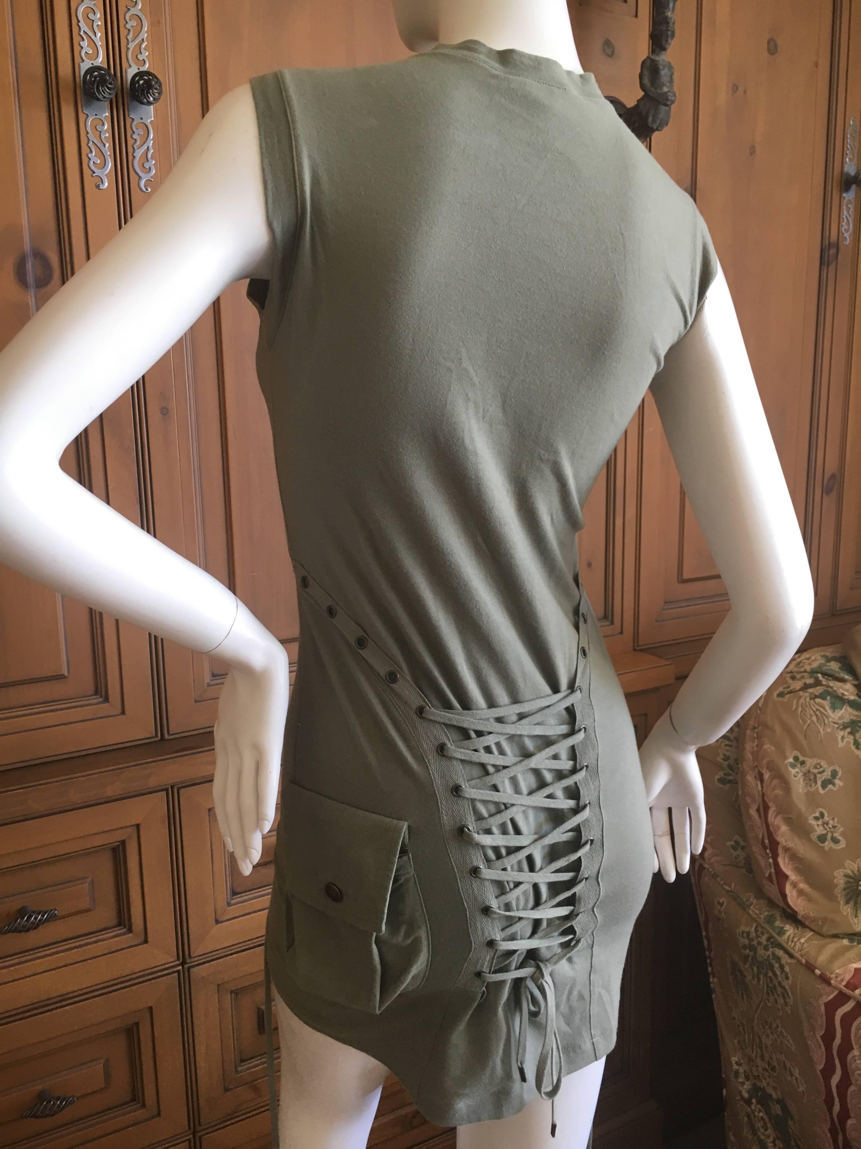 Christian Dior by John Galliano Military Green Mini Dress Corset Lace Details 1