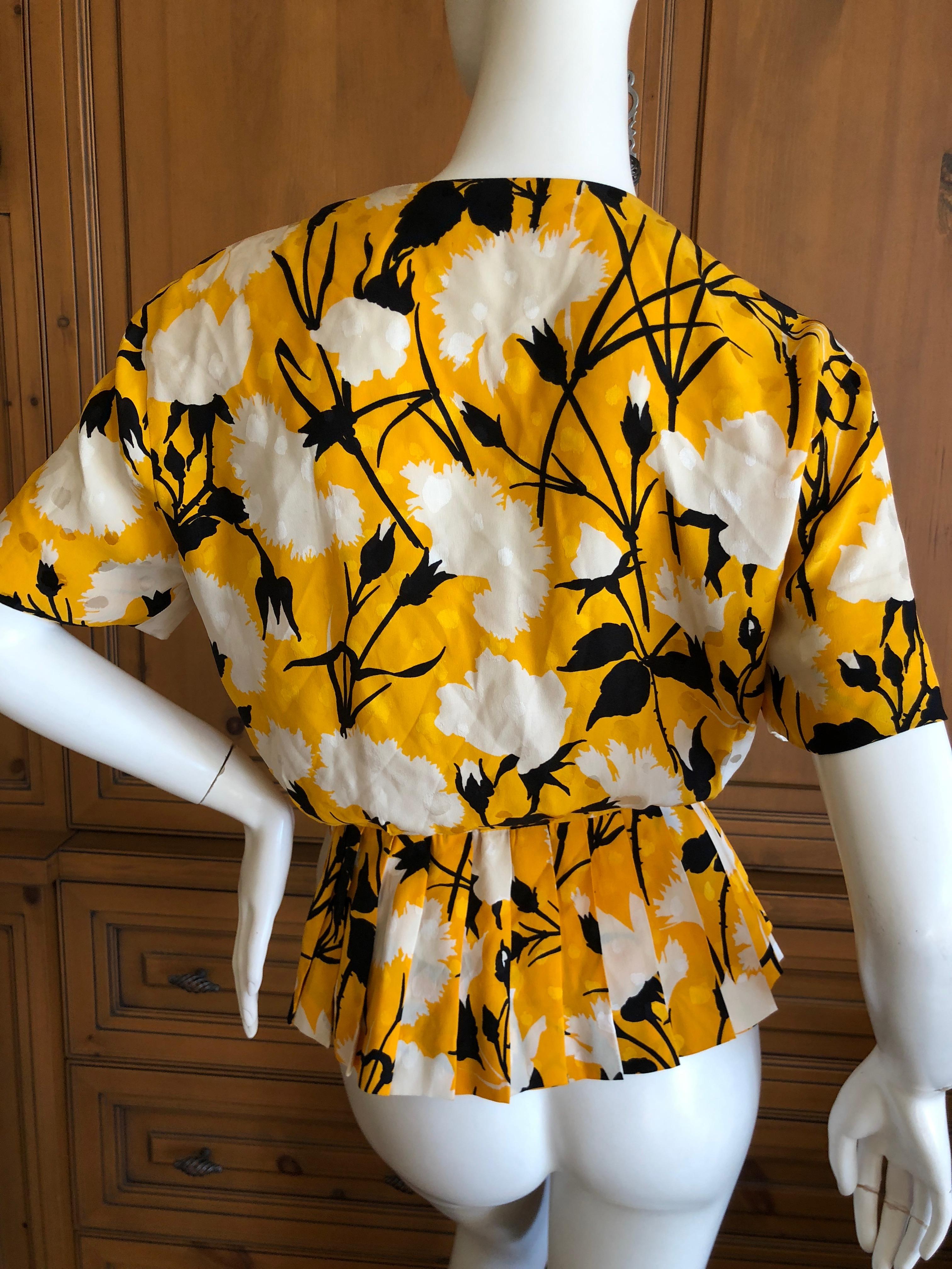 Christian Dior by Gianfranco Ferre Blossom Pattern Silk Top with Pleated Peplum For Sale 3