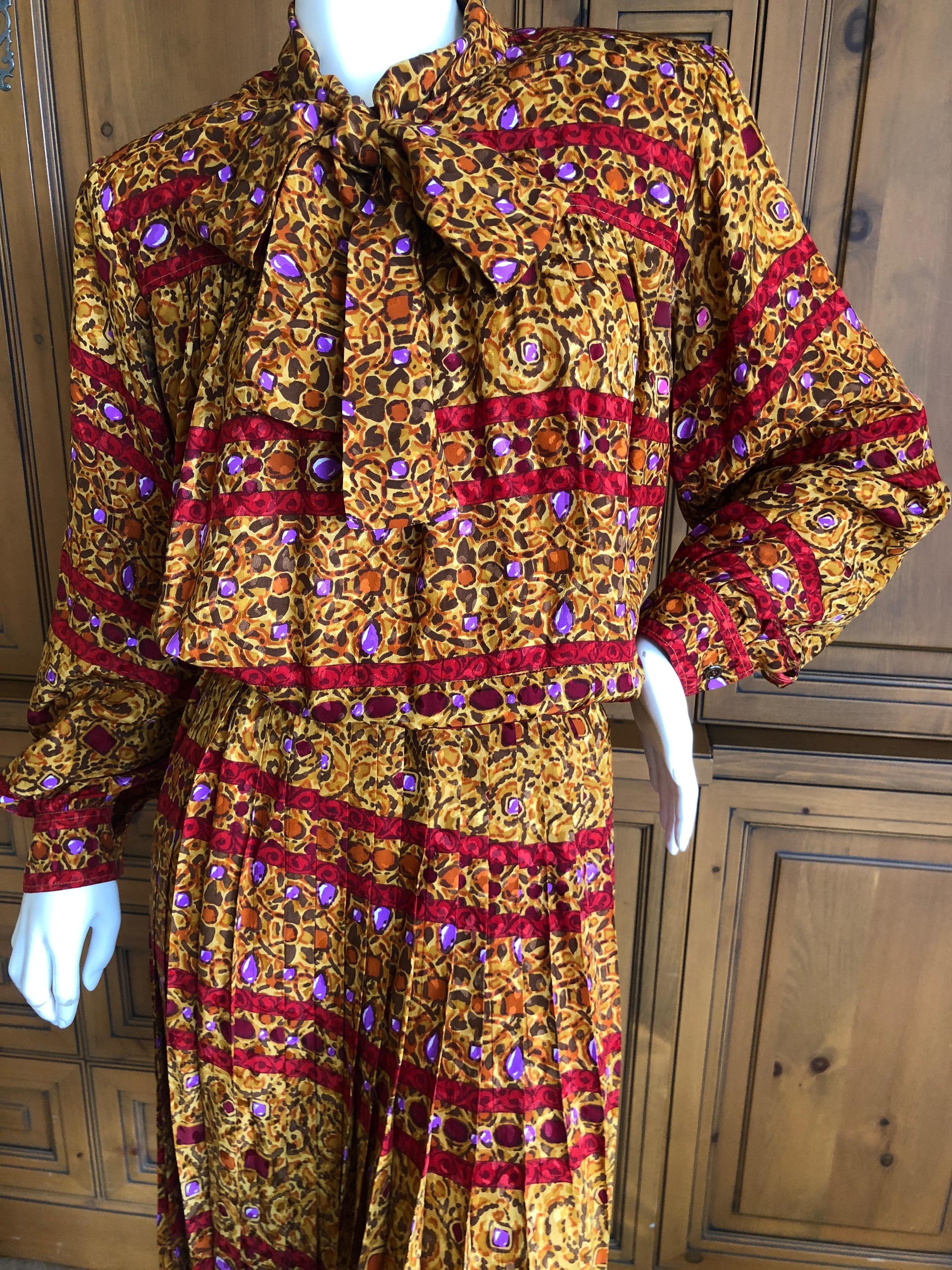 Women's Yves Saint Laurent Rive Gauche Pleated Silk Dress with Pussy Bow, 1970s For Sale
