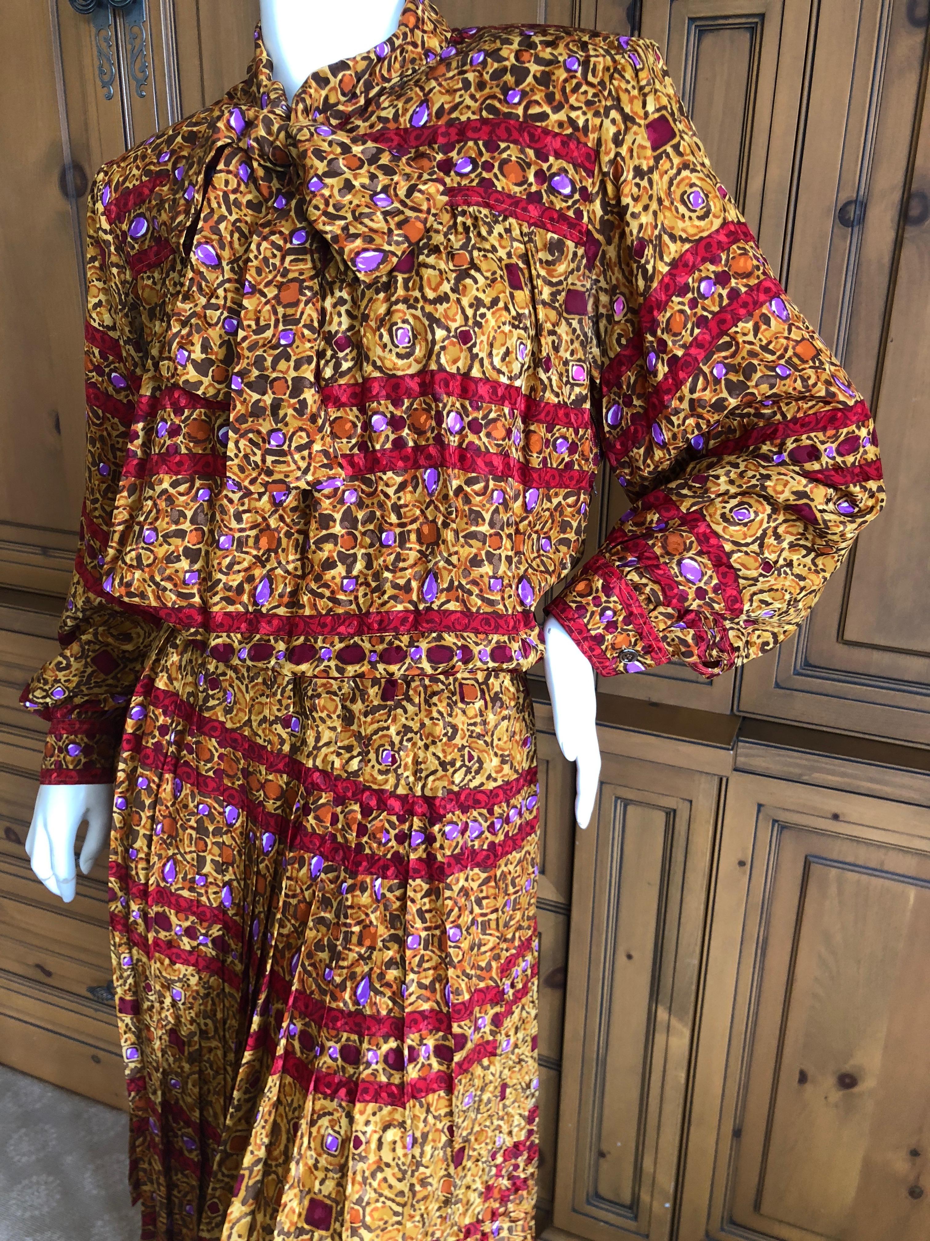 Yves Saint Laurent Rive Gauche Pleated Silk Dress with Pussy Bow, 1970s For Sale 2