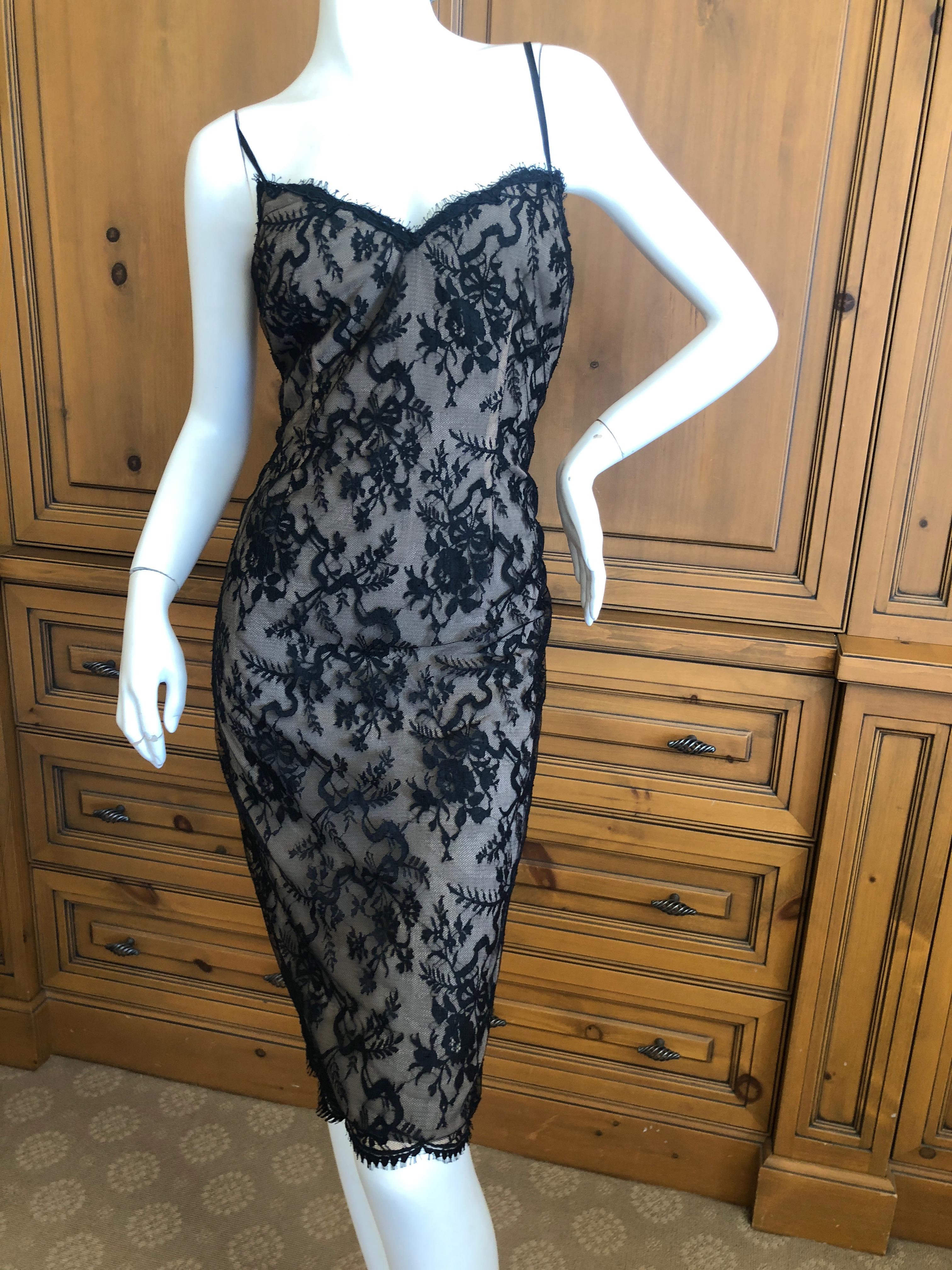 Black Bill Blass Vintage Sheer Silk Lace Overlay Cocktail Dress, 1970s  For Sale