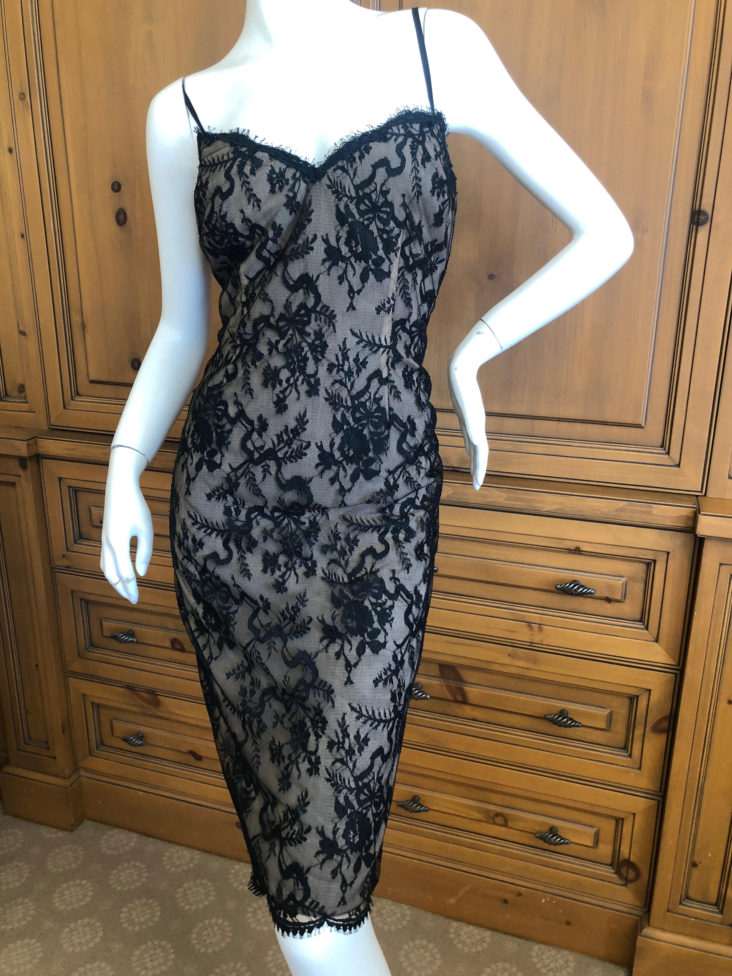 Bill Blass Vintage Sheer Silk Lace Overlay Cocktail Dress, 1970s  In Excellent Condition For Sale In Cloverdale, CA