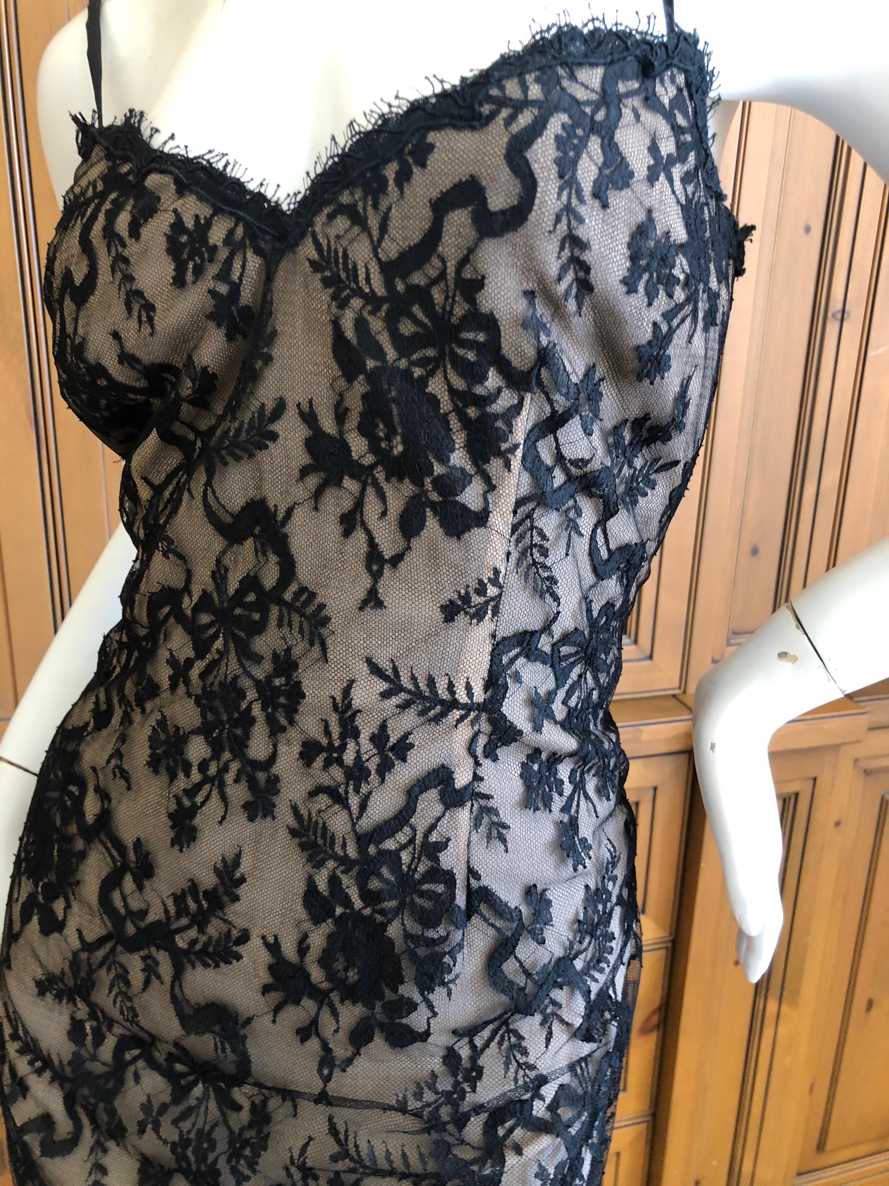Bill Blass Vintage Sheer Silk Lace Overlay Cocktail Dress, 1970s  For Sale 2