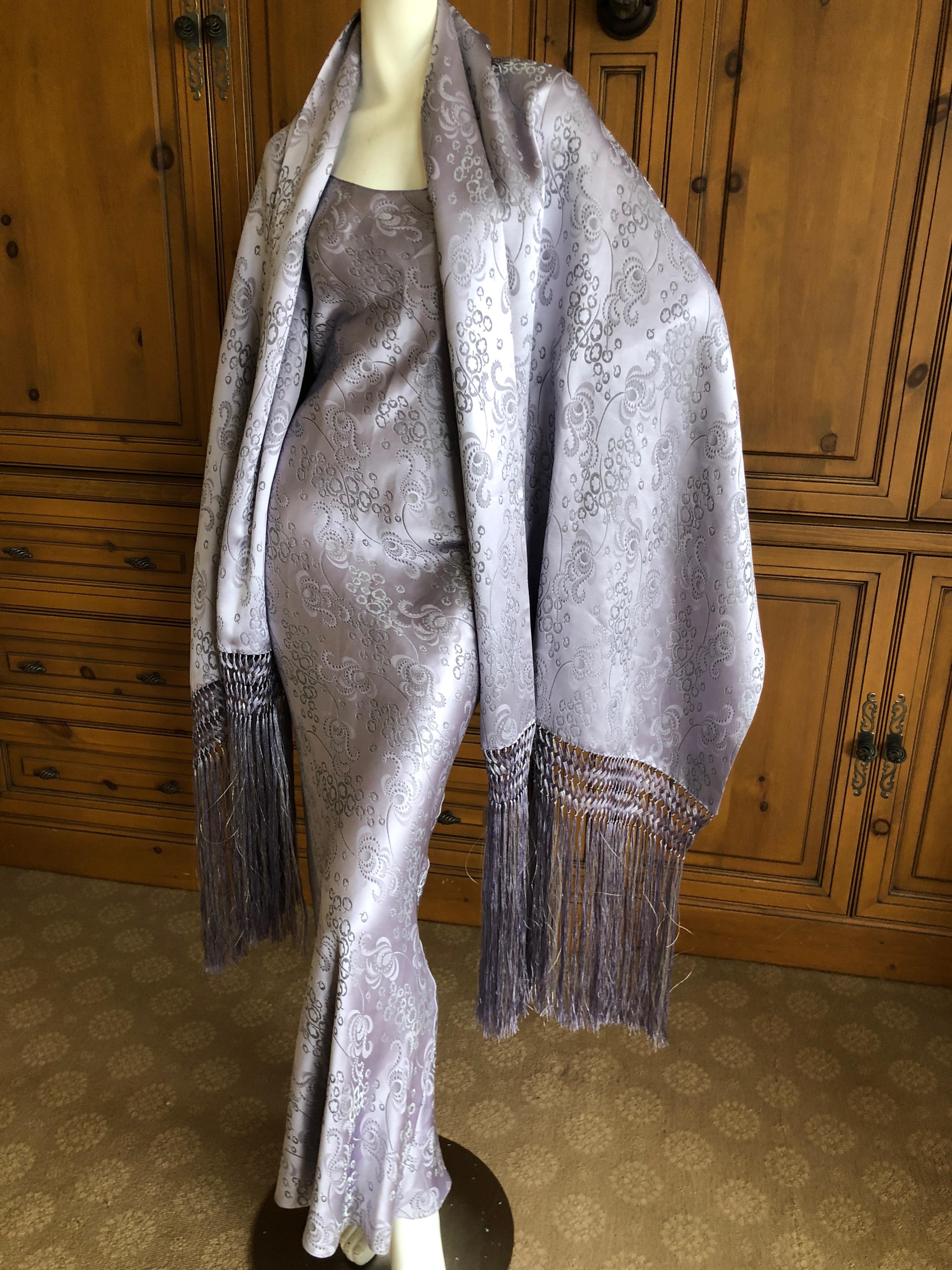 Women's John Galliano 2008 Silk Jacquard Bias Cut Evening Dress w Piano Fringe Shawl For Sale
